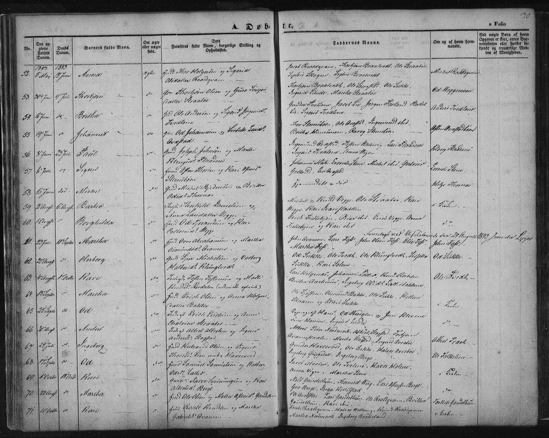 Suldal sokneprestkontor, SAST/A-101845/01/IV/L0008: Parish register (official) no. A 8, 1836-1853, p. 30