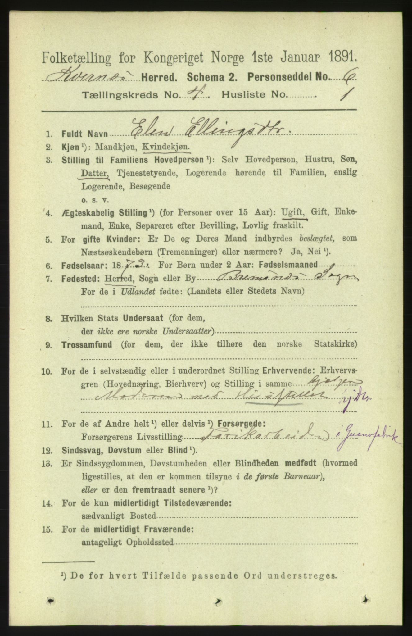 RA, 1891 census for 1553 Kvernes, 1891, p. 1736