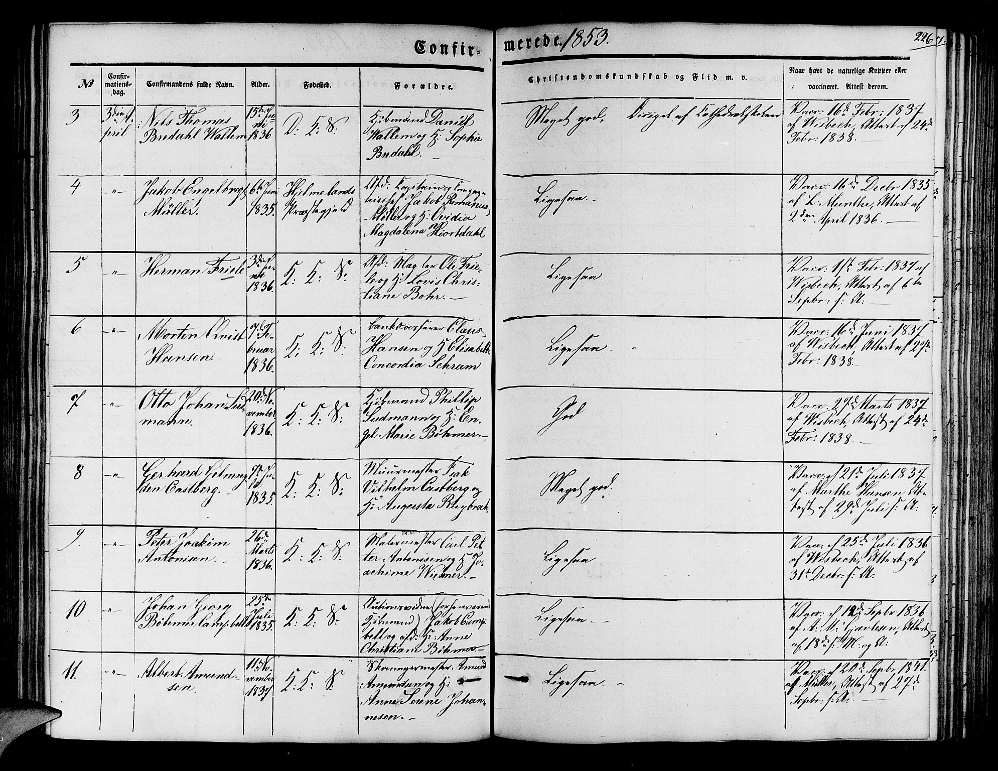 Korskirken sokneprestembete, SAB/A-76101/H/Hab: Parish register (copy) no. C 1, 1839-1868, p. 226