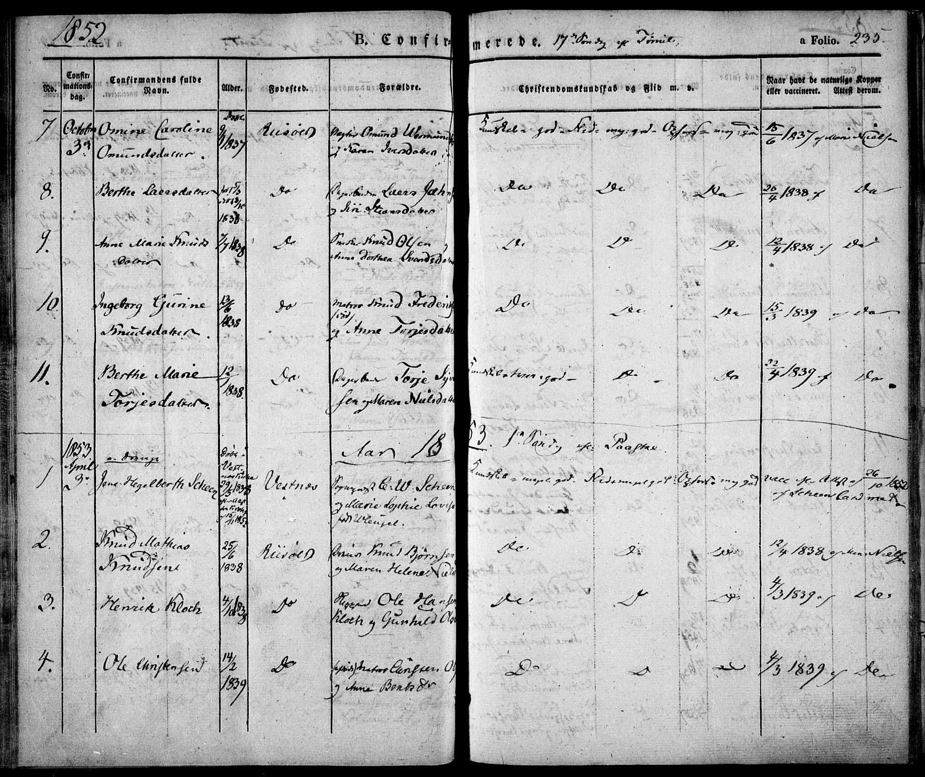 Risør sokneprestkontor, SAK/1111-0035/F/Fa/L0003: Parish register (official) no. A 3, 1838-1864, p. 235