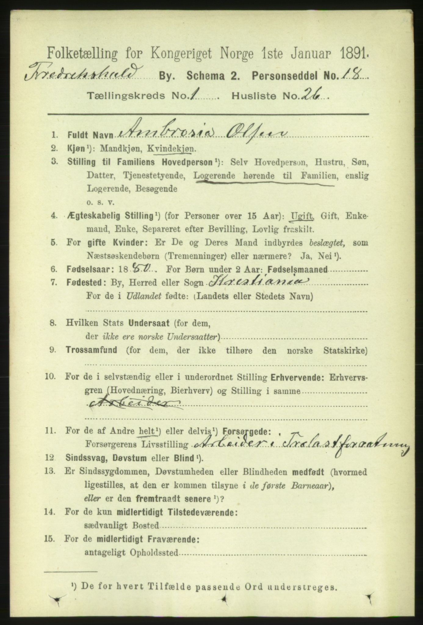 RA, 1891 census for 0101 Fredrikshald, 1891, p. 2163