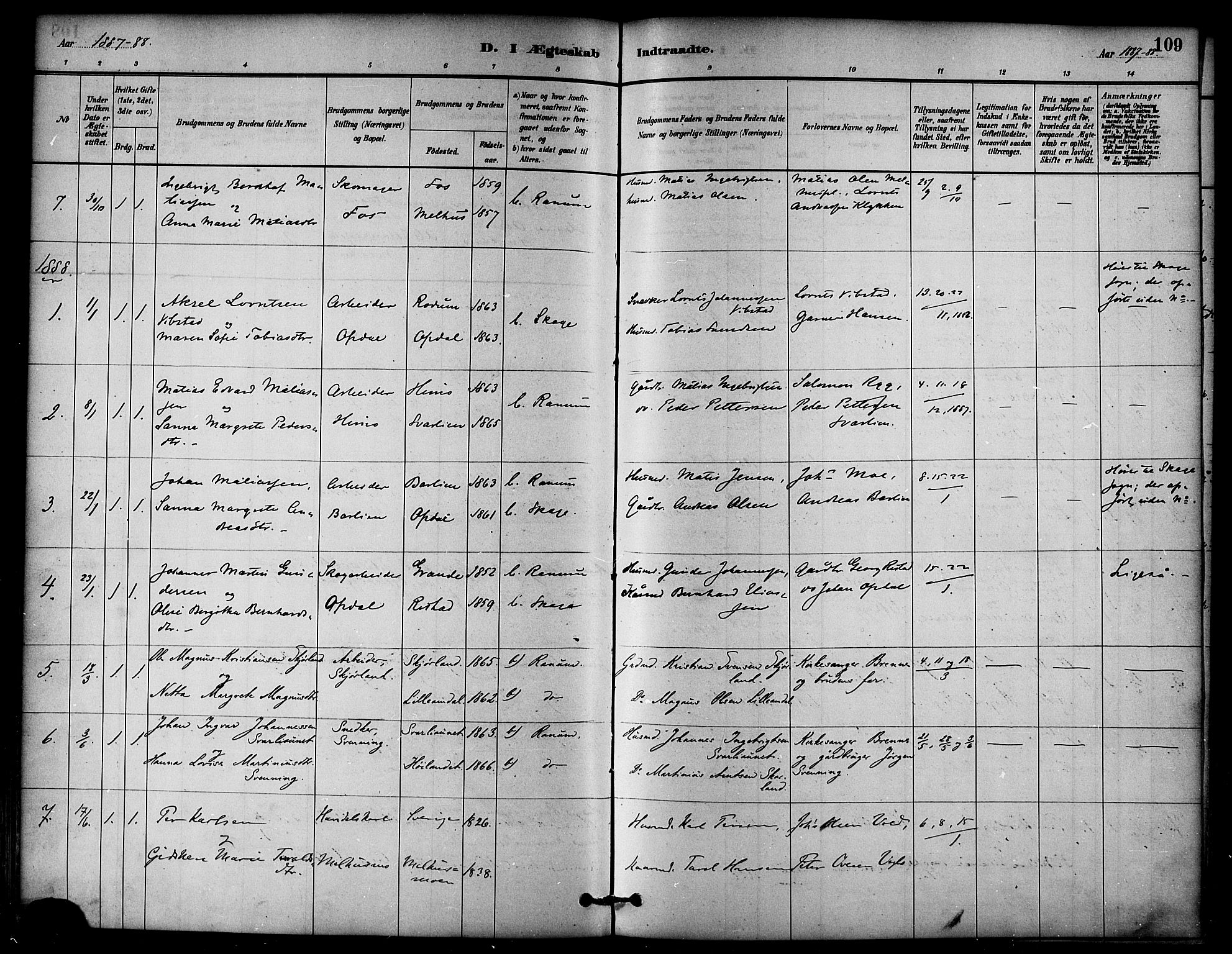 Ministerialprotokoller, klokkerbøker og fødselsregistre - Nord-Trøndelag, AV/SAT-A-1458/764/L0555: Parish register (official) no. 764A10, 1881-1896, p. 109