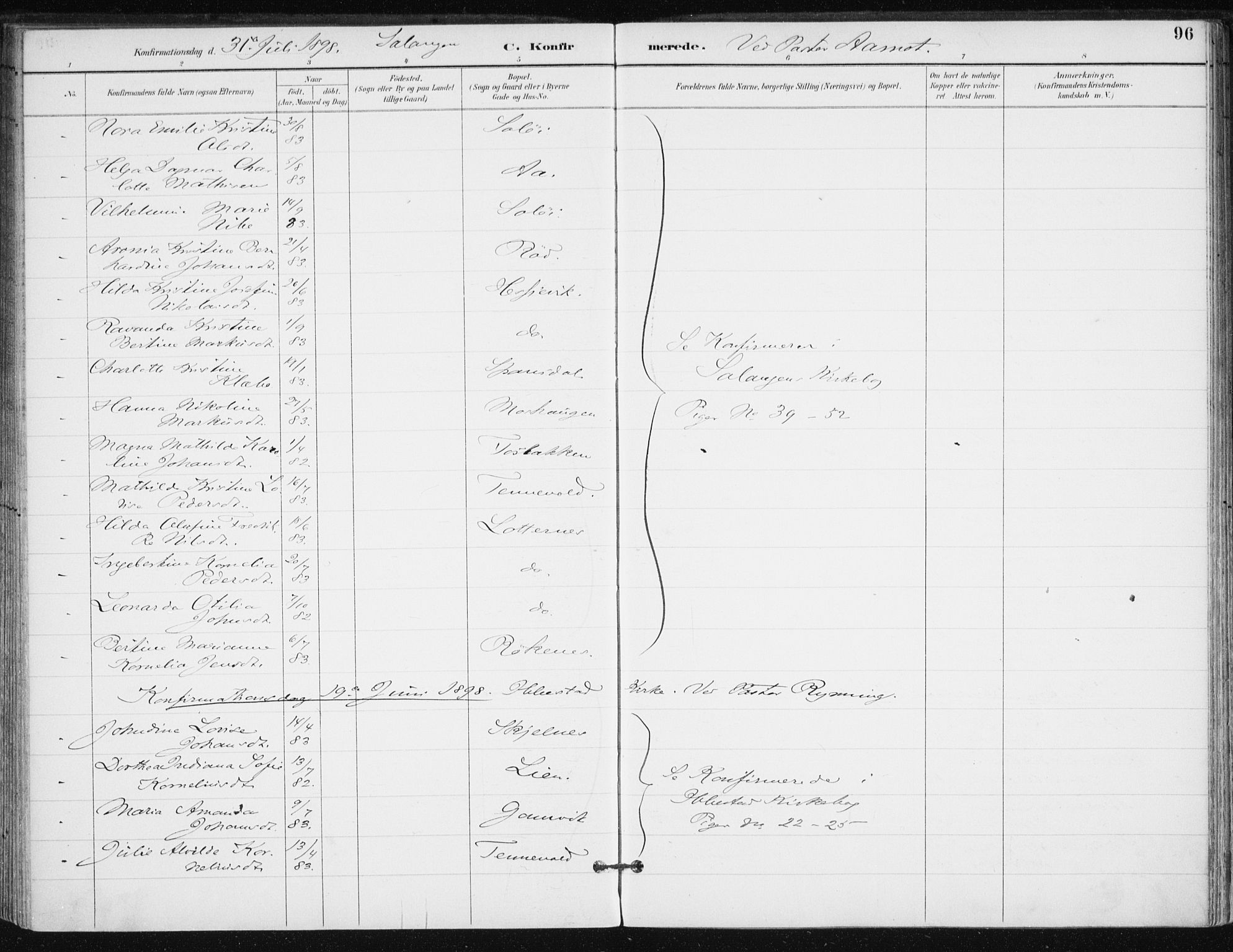 Salangen sokneprestembete, AV/SATØ-S-1324/H/Ha/L0001kirke: Parish register (official) no. 1, 1893-1911, p. 96