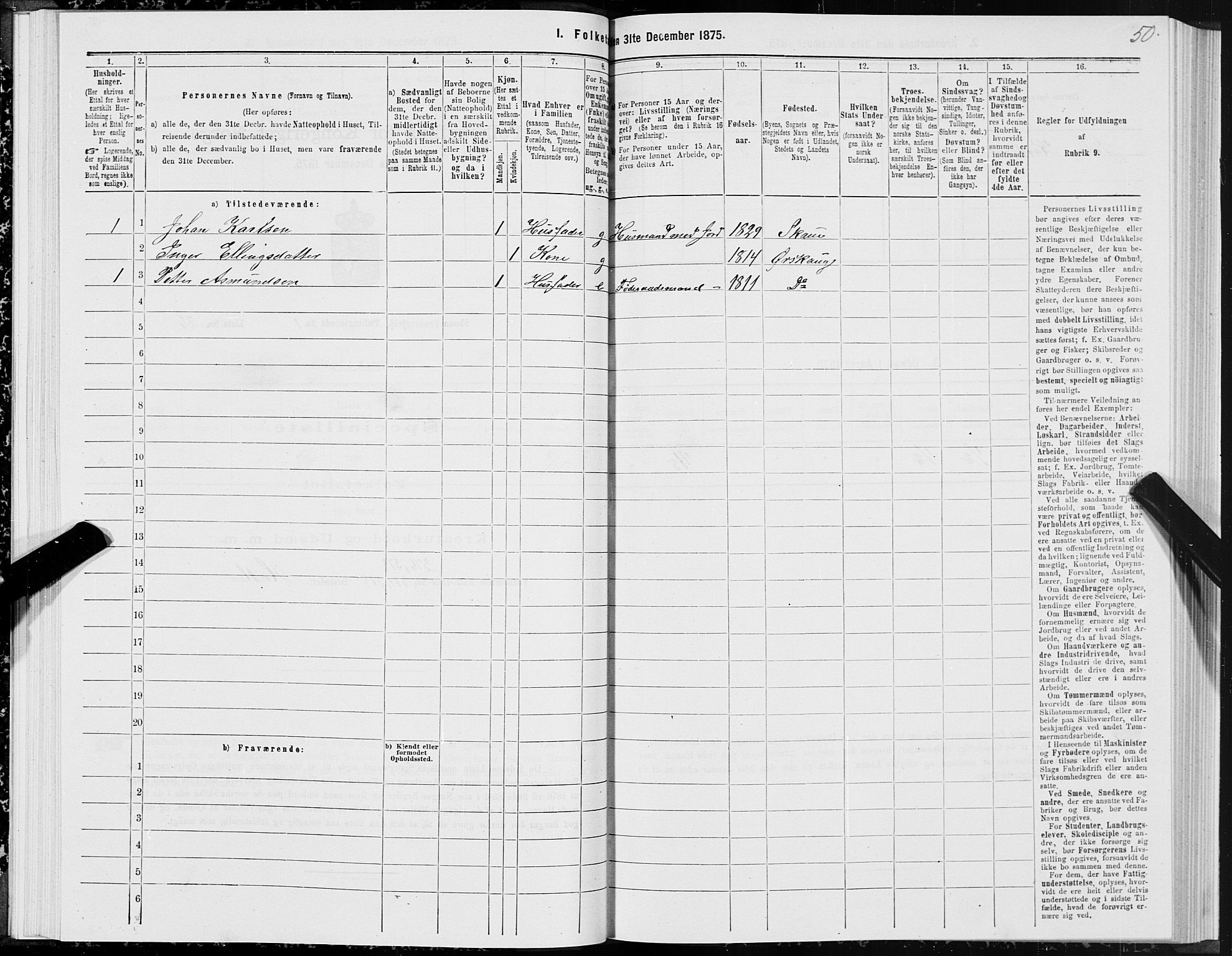 SAT, 1875 census for 1529P Skodje, 1875, p. 1050