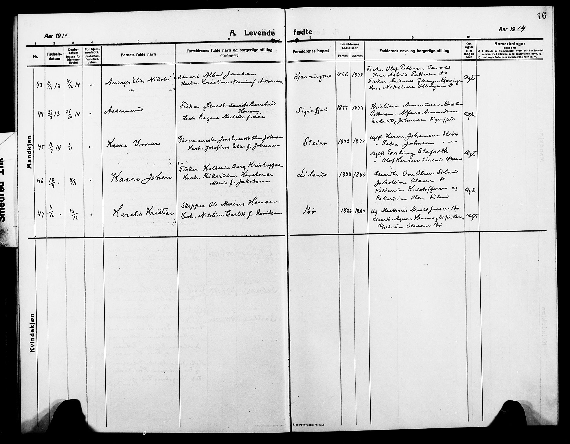 Ministerialprotokoller, klokkerbøker og fødselsregistre - Nordland, AV/SAT-A-1459/895/L1383: Parish register (copy) no. 895C05, 1913-1922, p. 16