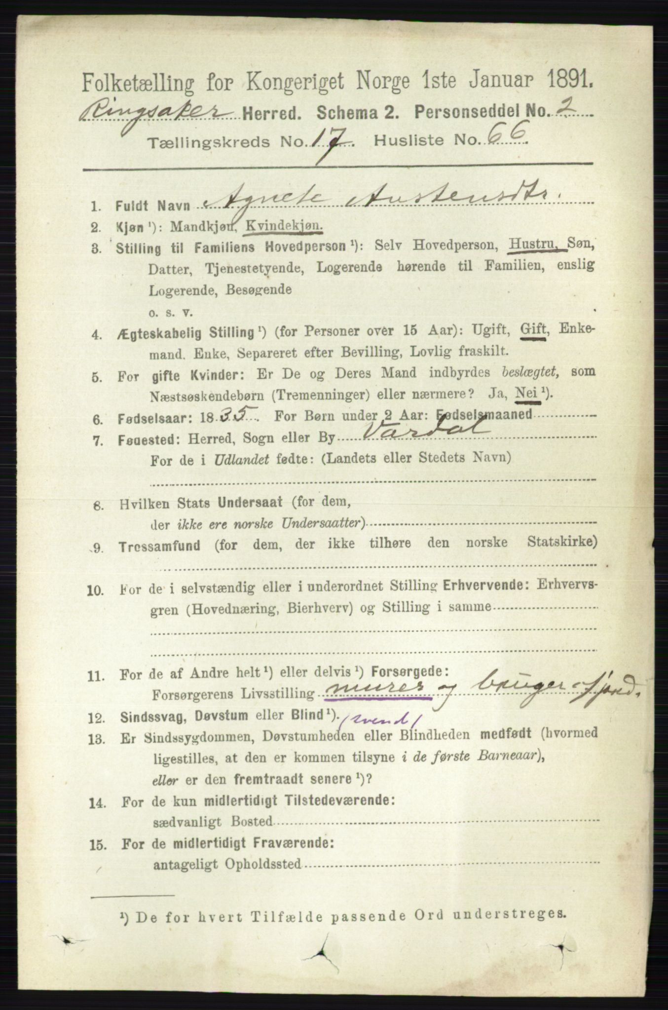 RA, 1891 census for 0412 Ringsaker, 1891, p. 10183