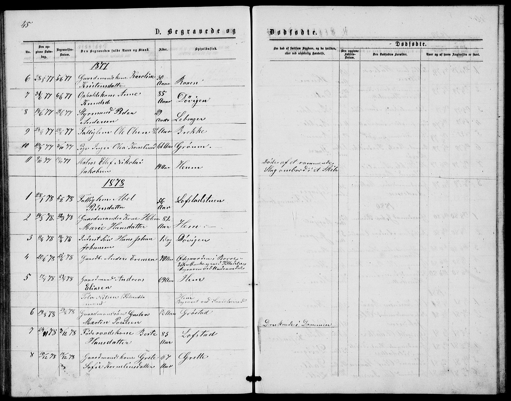 Våle kirkebøker, AV/SAKO-A-334/G/Gb/L0001: Parish register (copy) no. II 1, 1874-1891, p. 45