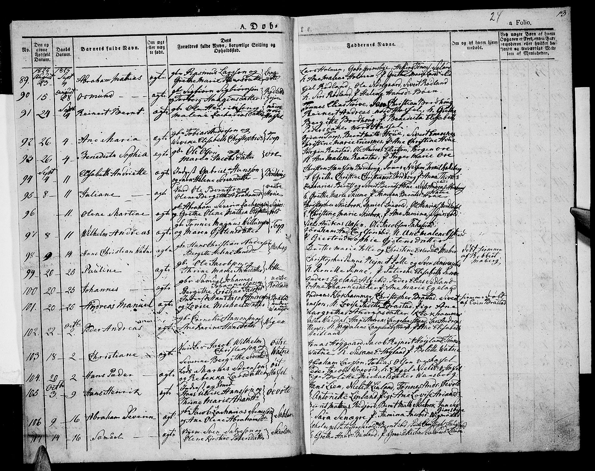 Lista sokneprestkontor, AV/SAK-1111-0027/F/Fa/L0008: Parish register (official) no. A 8, 1823-1835, p. 13