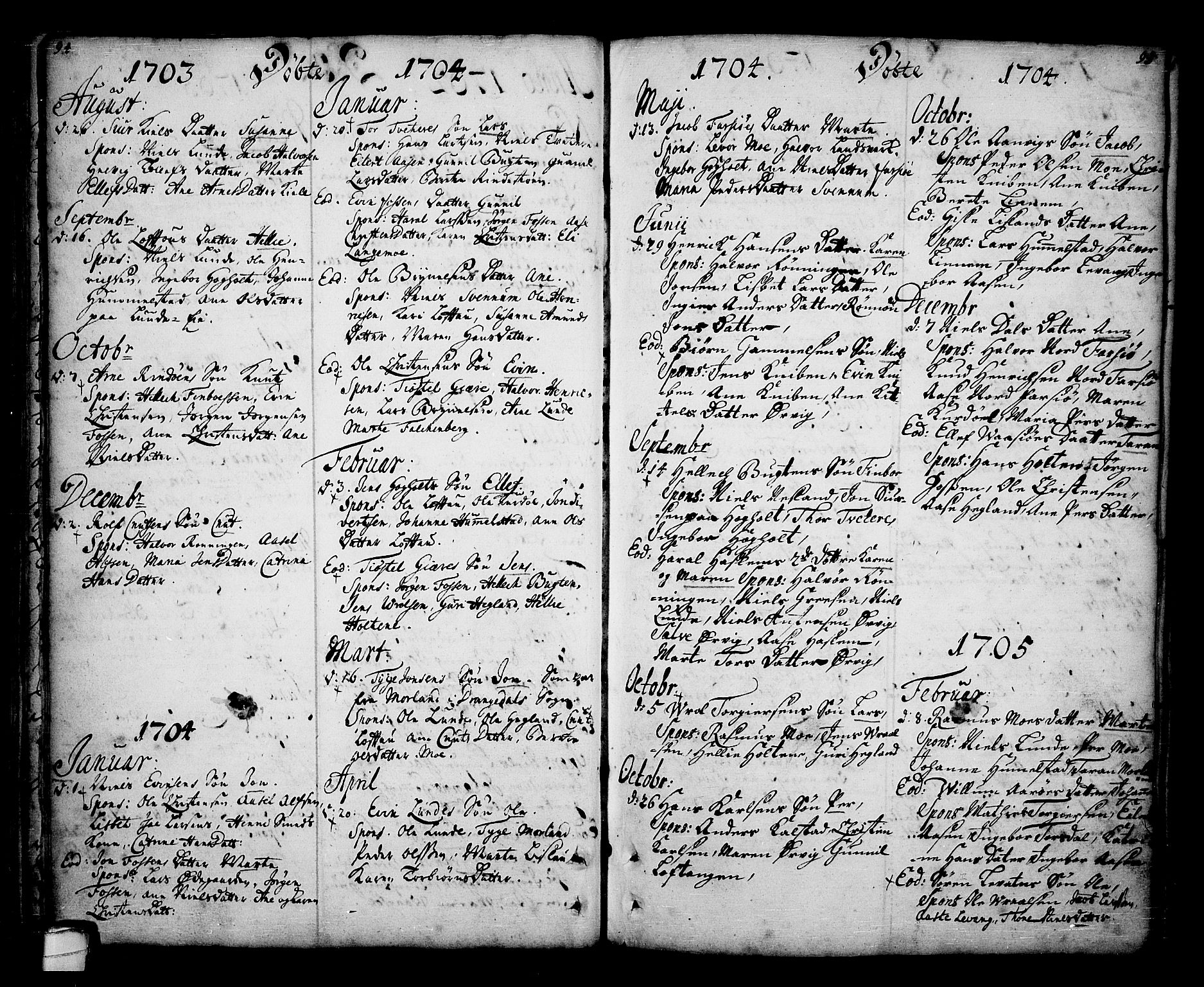 Sannidal kirkebøker, SAKO/A-296/F/Fa/L0001: Parish register (official) no. 1, 1702-1766, p. 94-95