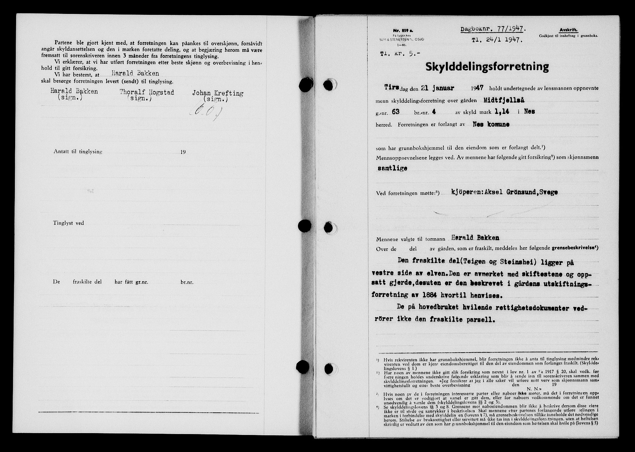 Flekkefjord sorenskriveri, AV/SAK-1221-0001/G/Gb/Gba/L0061: Mortgage book no. A-9, 1946-1947, Diary no: : 77/1947