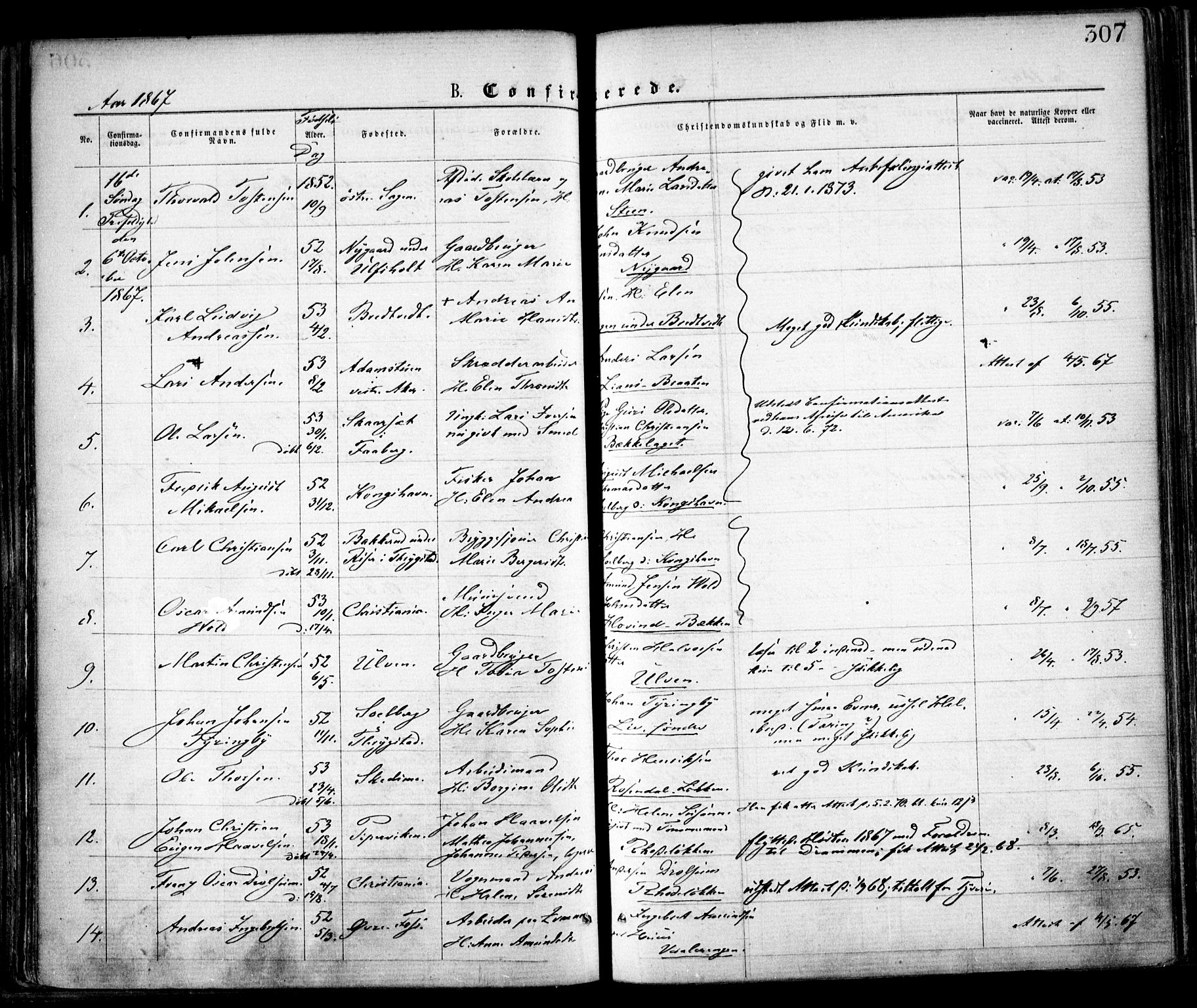 Østre Aker prestekontor Kirkebøker, SAO/A-10840/F/Fa/L0001: Parish register (official) no. I 1, 1861-1869, p. 307