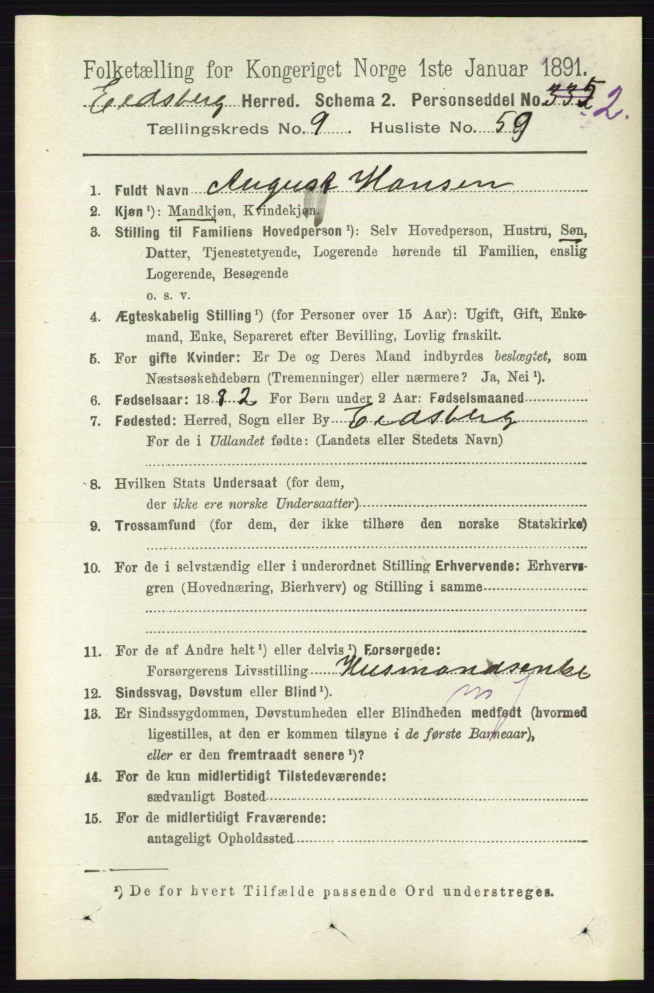 RA, 1891 census for 0125 Eidsberg, 1891, p. 5500