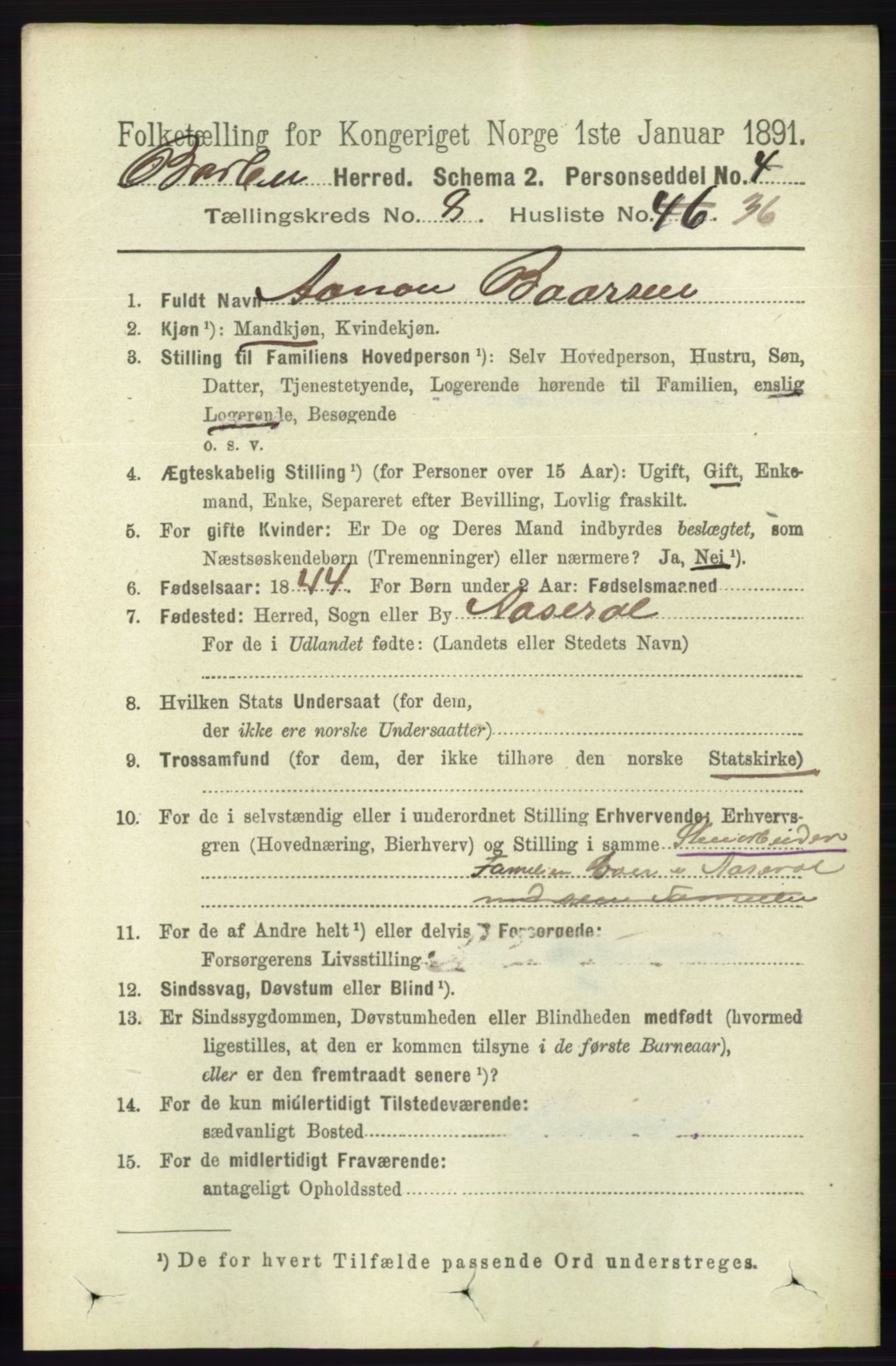 RA, 1891 census for 0990 Barbu, 1891, p. 6206