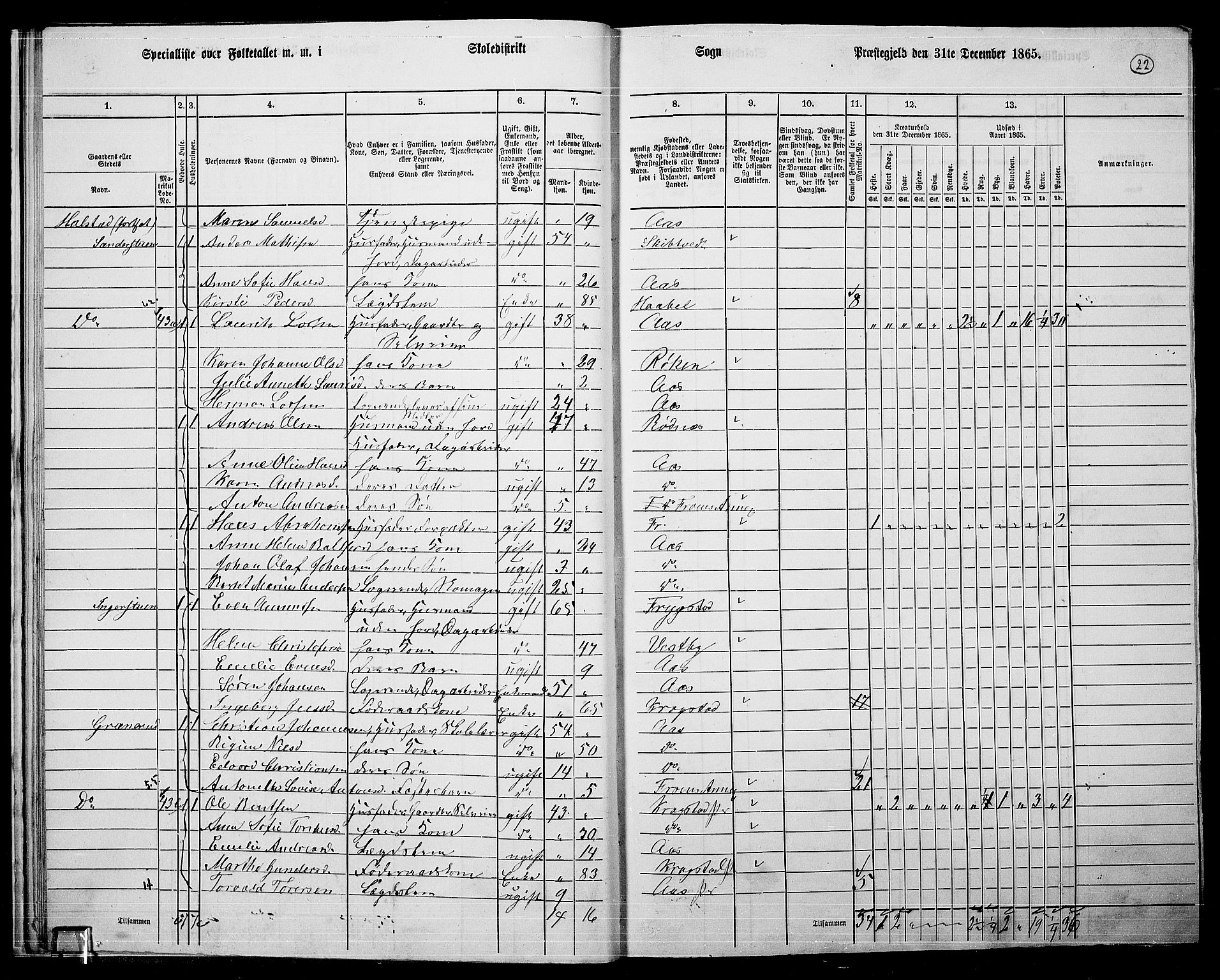 RA, 1865 census for Ås, 1865, p. 19