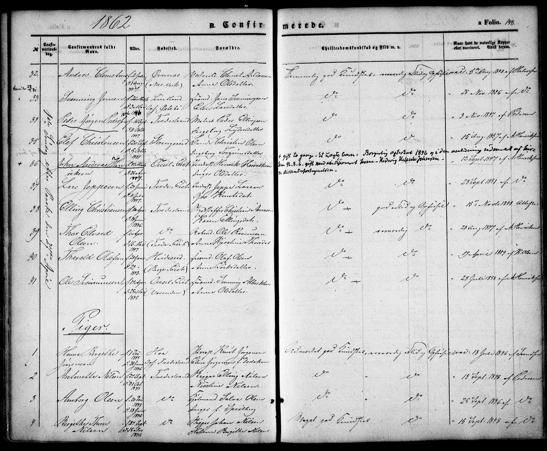 Holt sokneprestkontor, AV/SAK-1111-0021/F/Fa/L0009: Parish register (official) no. A 9, 1861-1871, p. 148