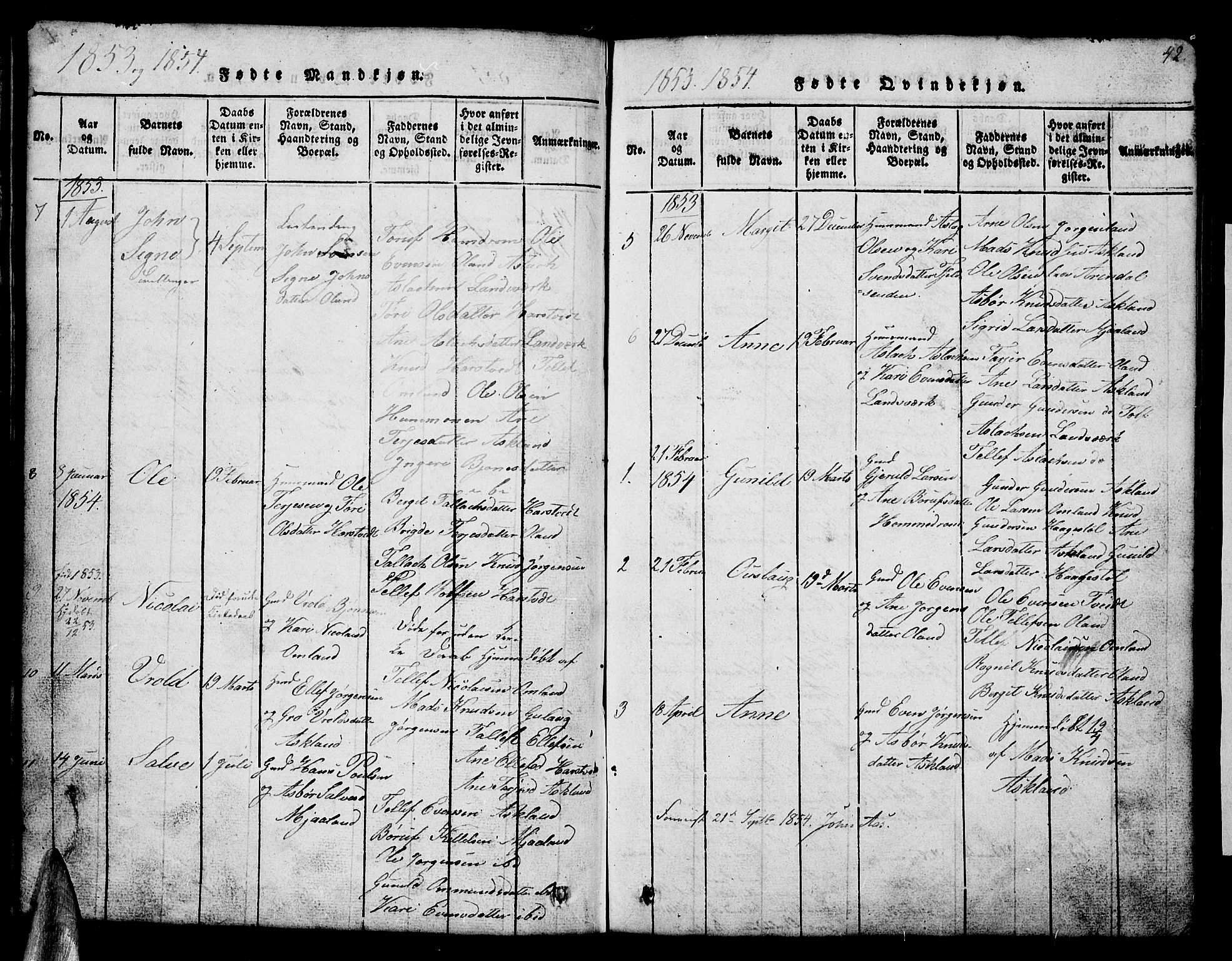 Åmli sokneprestkontor, AV/SAK-1111-0050/F/Fb/Fba/L0001: Parish register (copy) no. B 1, 1816-1890, p. 42