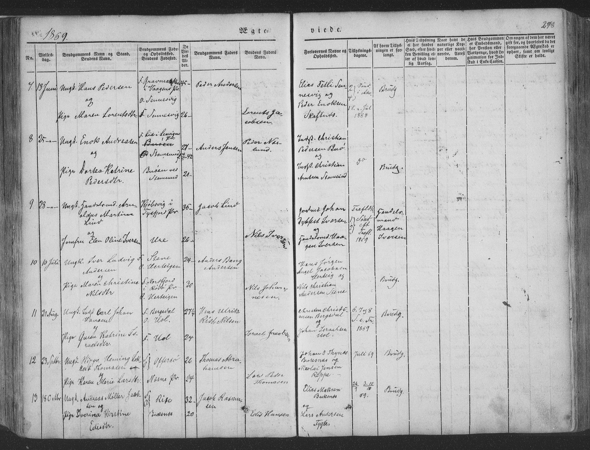 Ministerialprotokoller, klokkerbøker og fødselsregistre - Nordland, SAT/A-1459/881/L1165: Parish register (copy) no. 881C02, 1854-1876, p. 278
