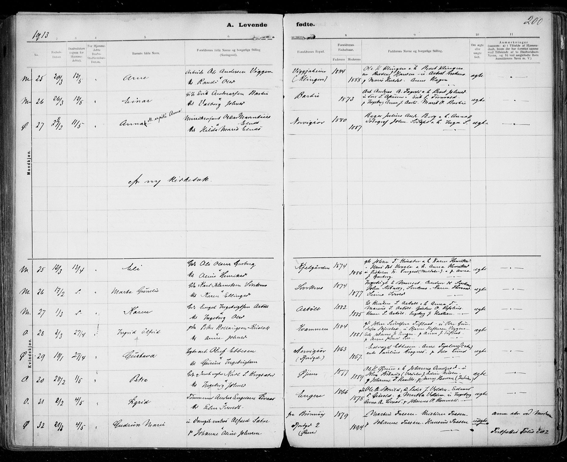 Ministerialprotokoller, klokkerbøker og fødselsregistre - Sør-Trøndelag, SAT/A-1456/668/L0811: Parish register (official) no. 668A11, 1894-1913, p. 200