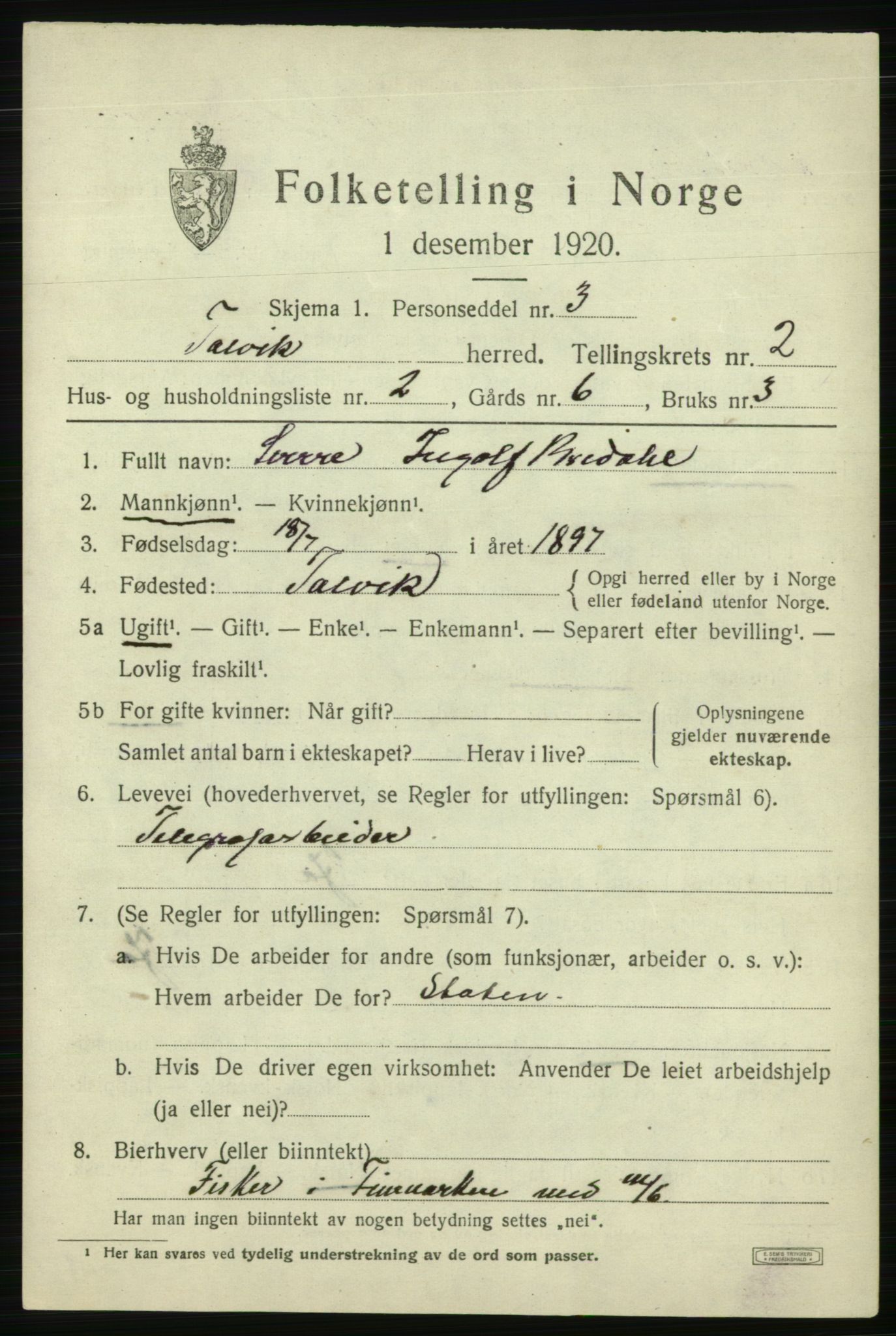 SATØ, 1920 census for Talvik, 1920, p. 1554