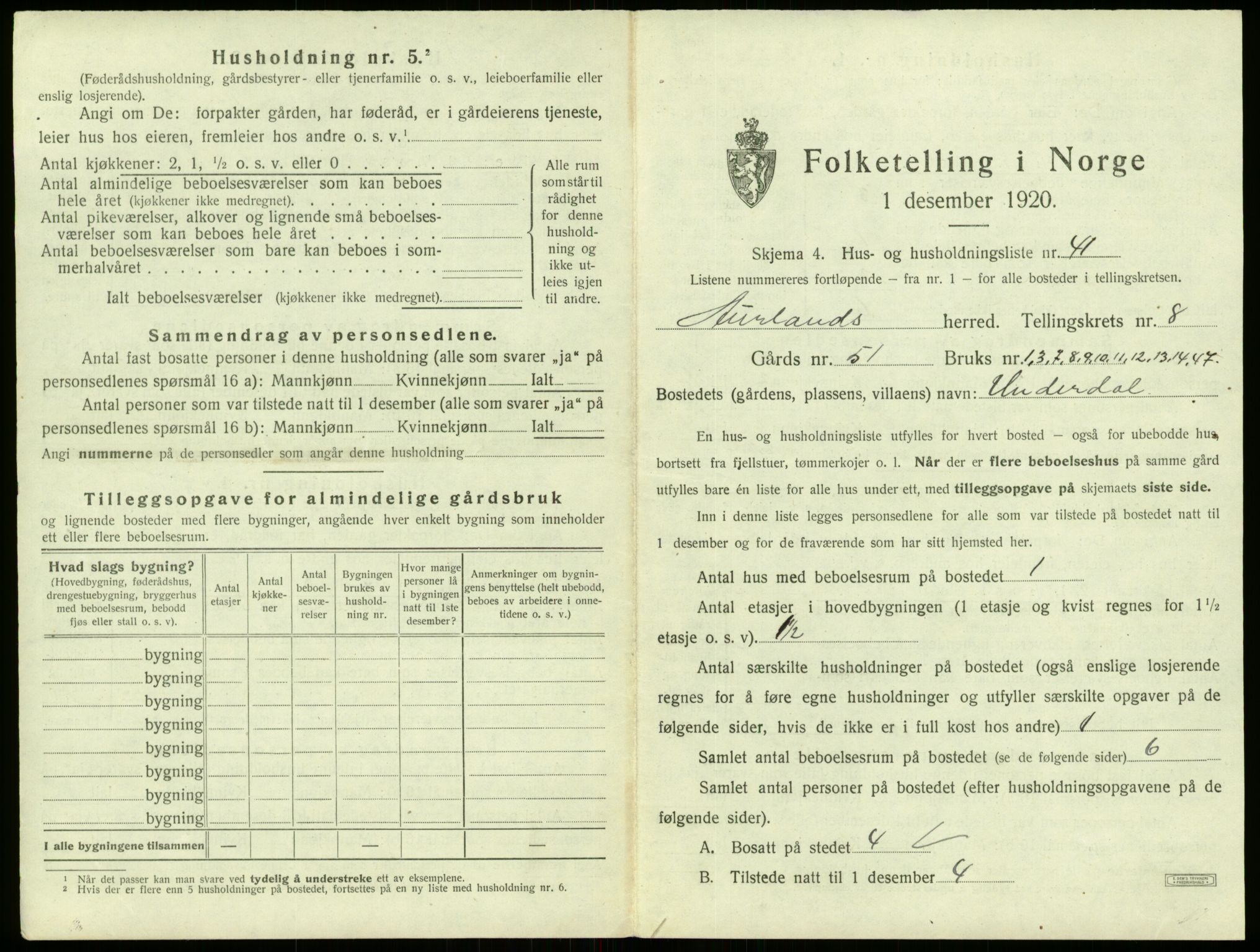 SAB, 1920 census for Aurland, 1920, p. 670