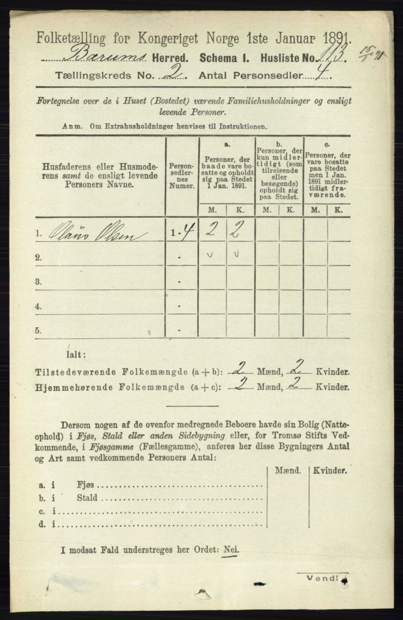 RA, 1891 census for 0219 Bærum, 1891, p. 1070