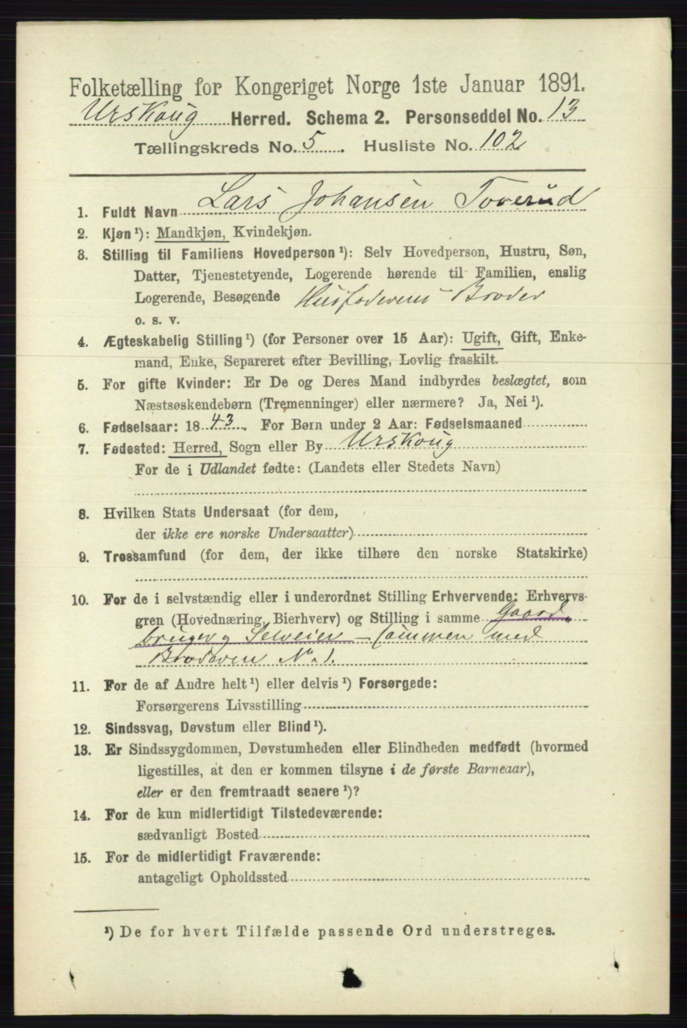 RA, 1891 census for 0224 Aurskog, 1891, p. 2662