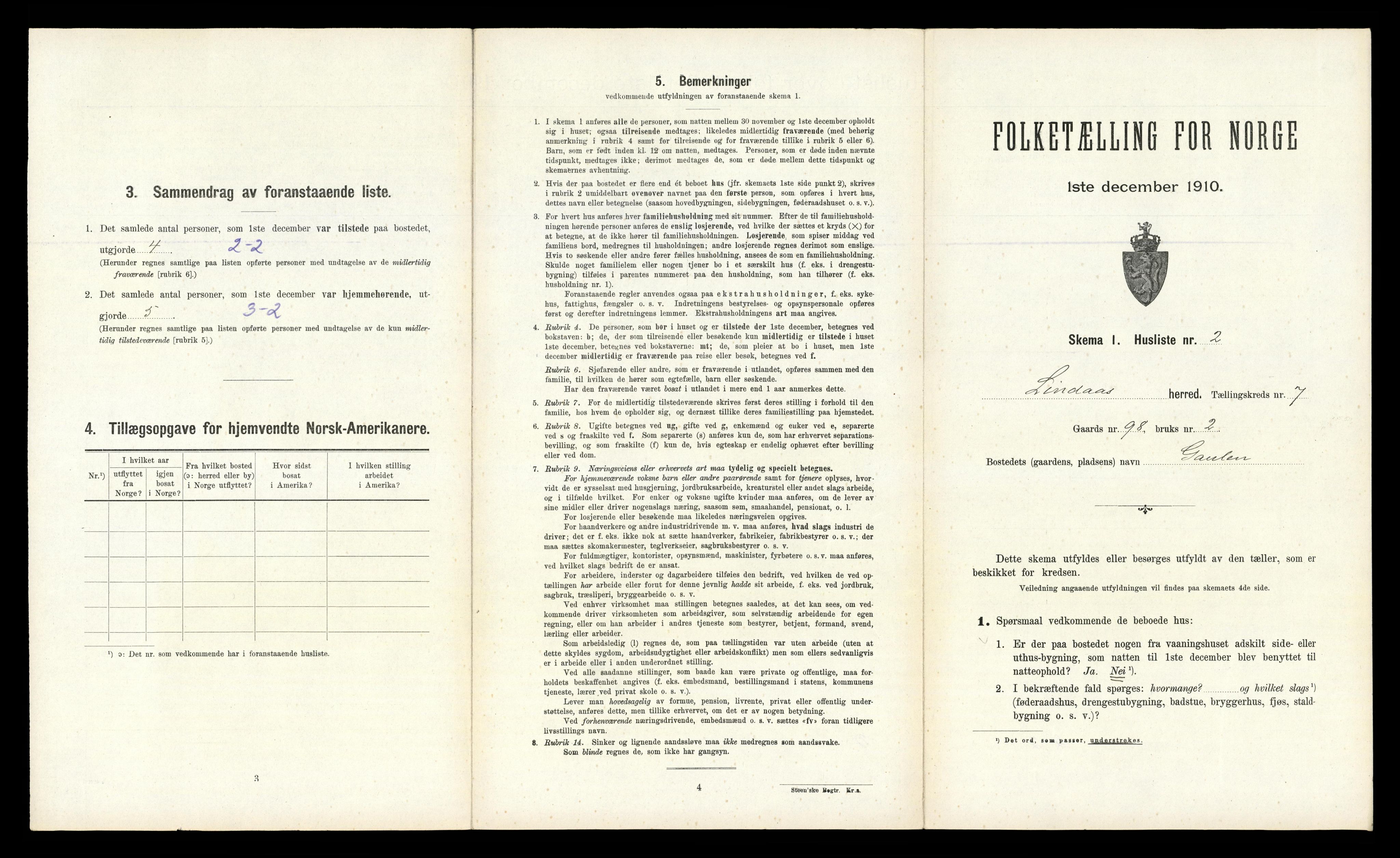 RA, 1910 census for Lindås, 1910, p. 506