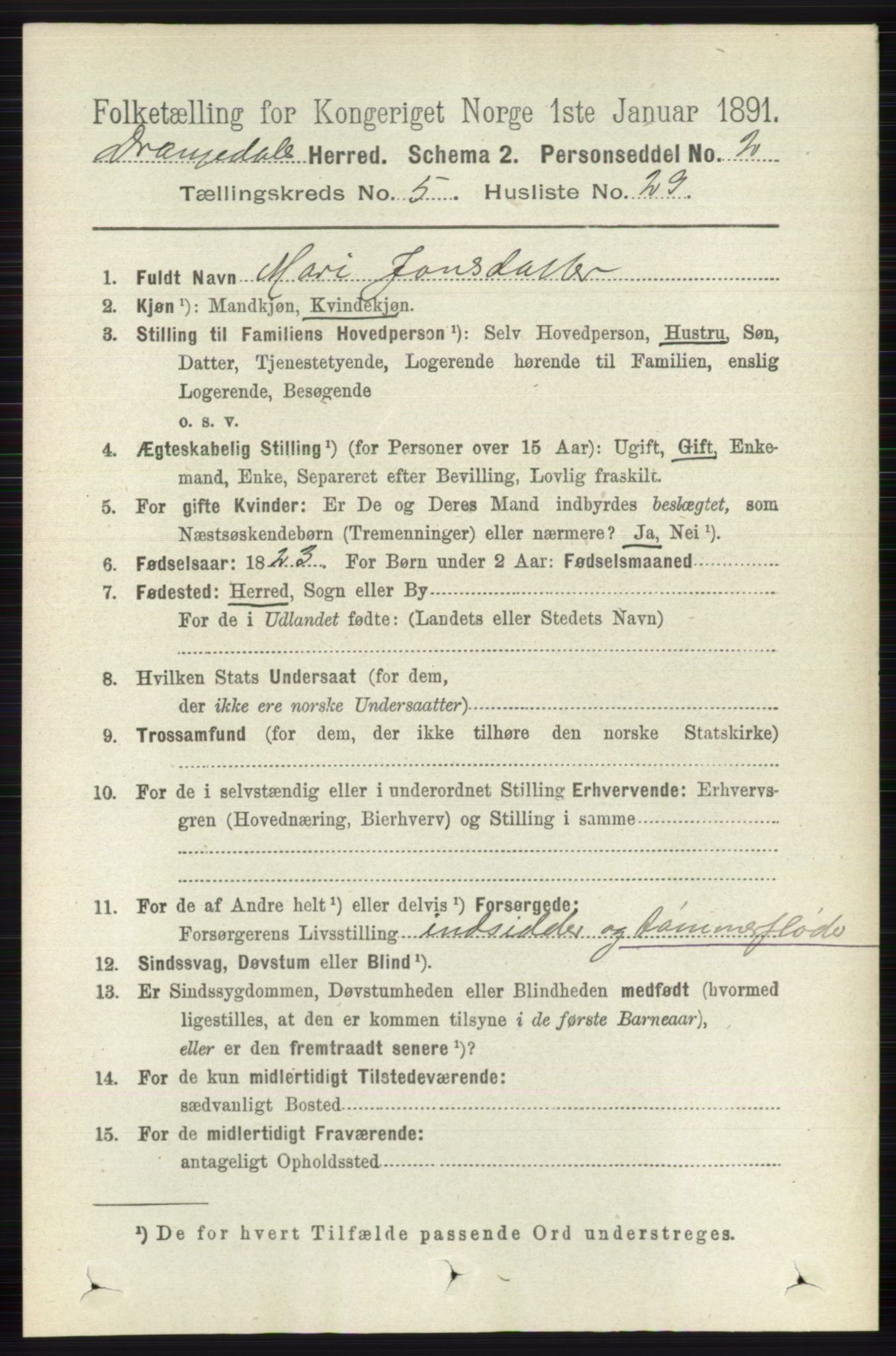 RA, 1891 census for 0817 Drangedal, 1891, p. 1850