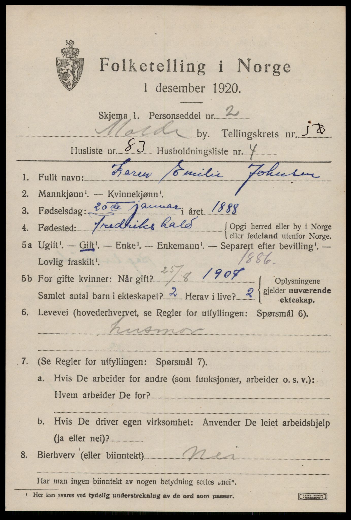 SAT, 1920 census for Molde, 1920, p. 8235