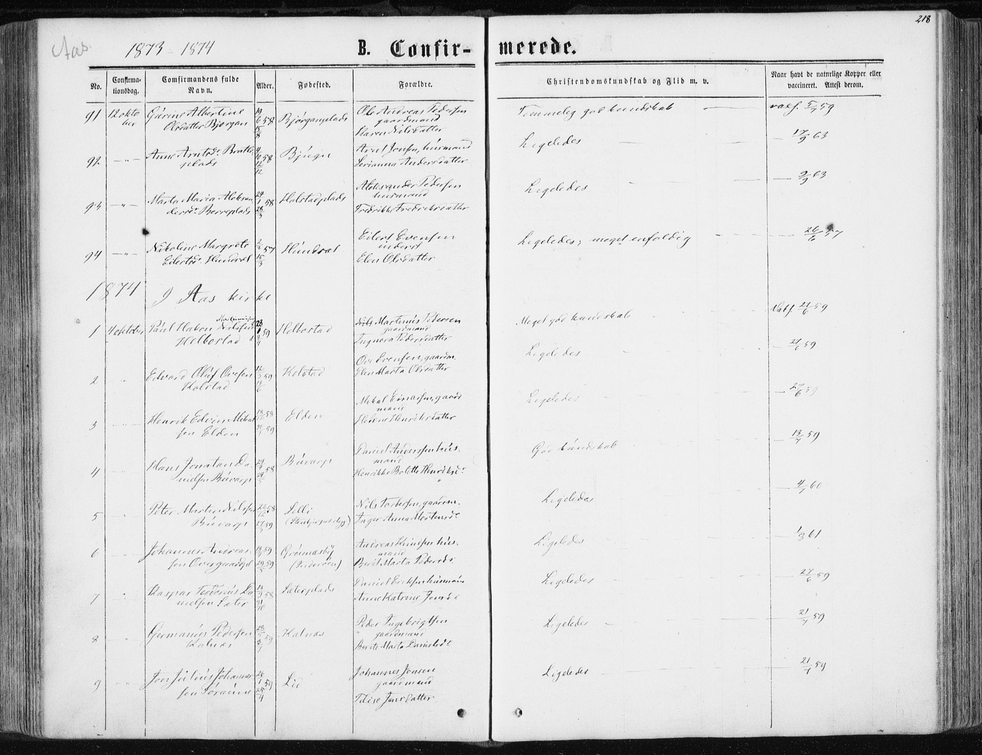 Ministerialprotokoller, klokkerbøker og fødselsregistre - Nord-Trøndelag, SAT/A-1458/741/L0394: Parish register (official) no. 741A08, 1864-1877, p. 218