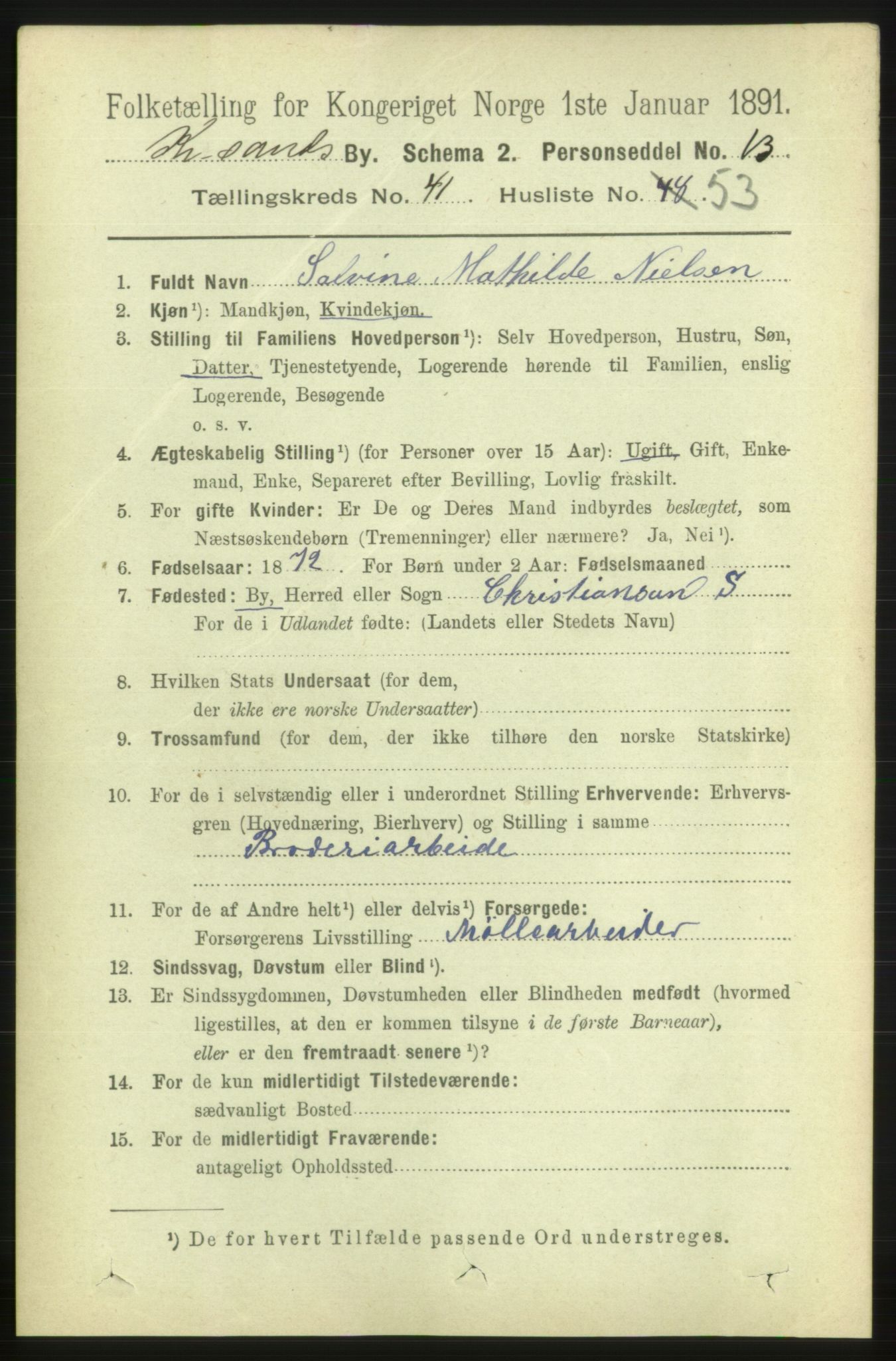 RA, 1891 census for 1001 Kristiansand, 1891, p. 13060