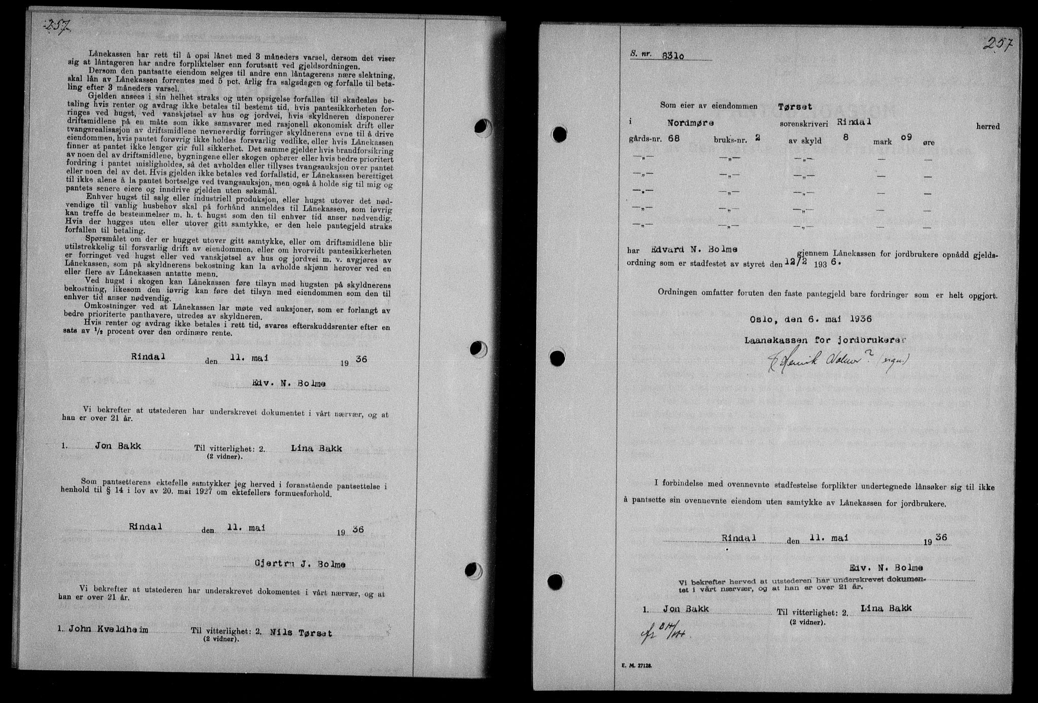 Nordmøre sorenskriveri, AV/SAT-A-4132/1/2/2Ca/L0088: Mortgage book no. 78, 1936-1936, Diary no: : 1118/1936