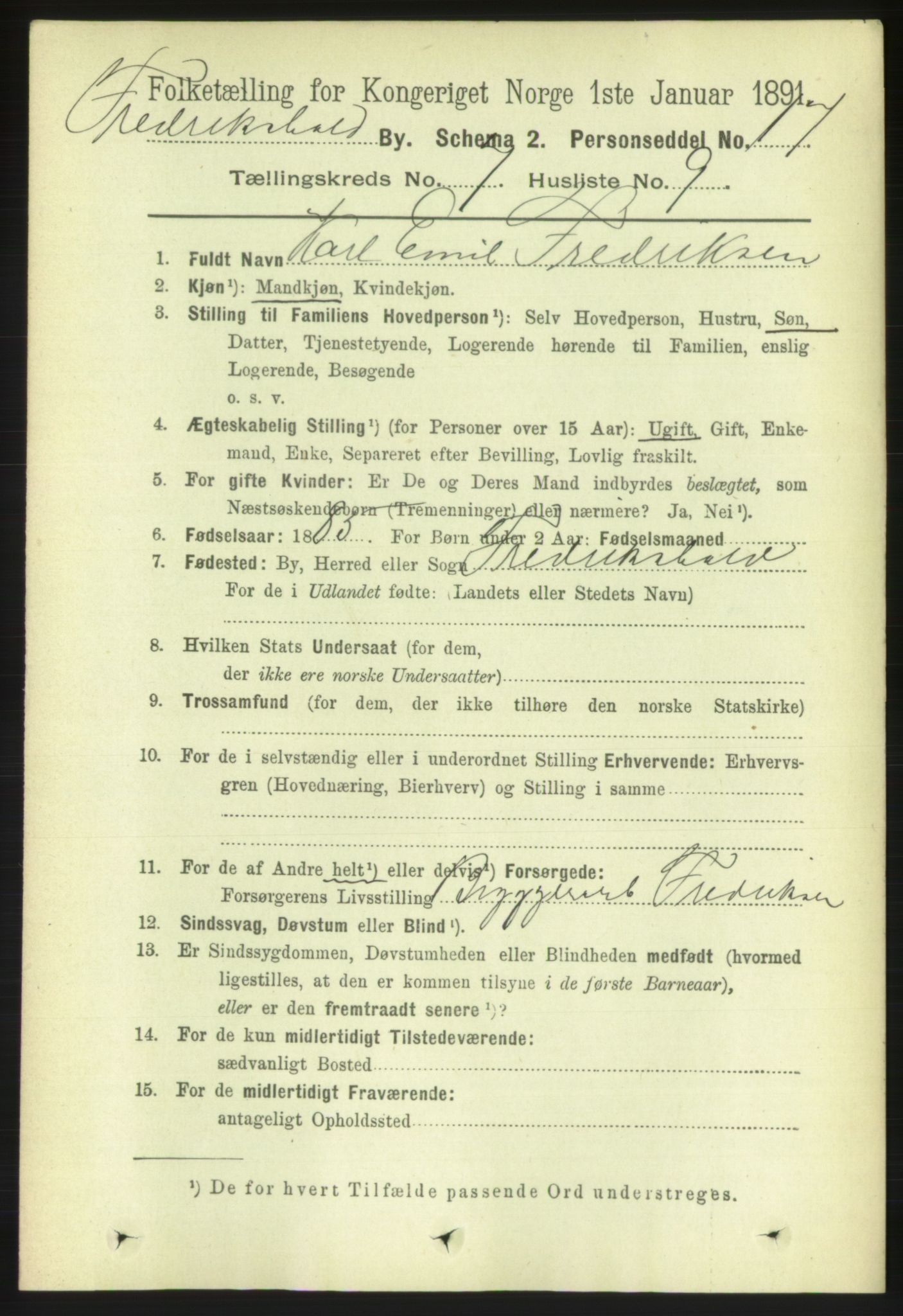 RA, 1891 census for 0101 Fredrikshald, 1891, p. 5112