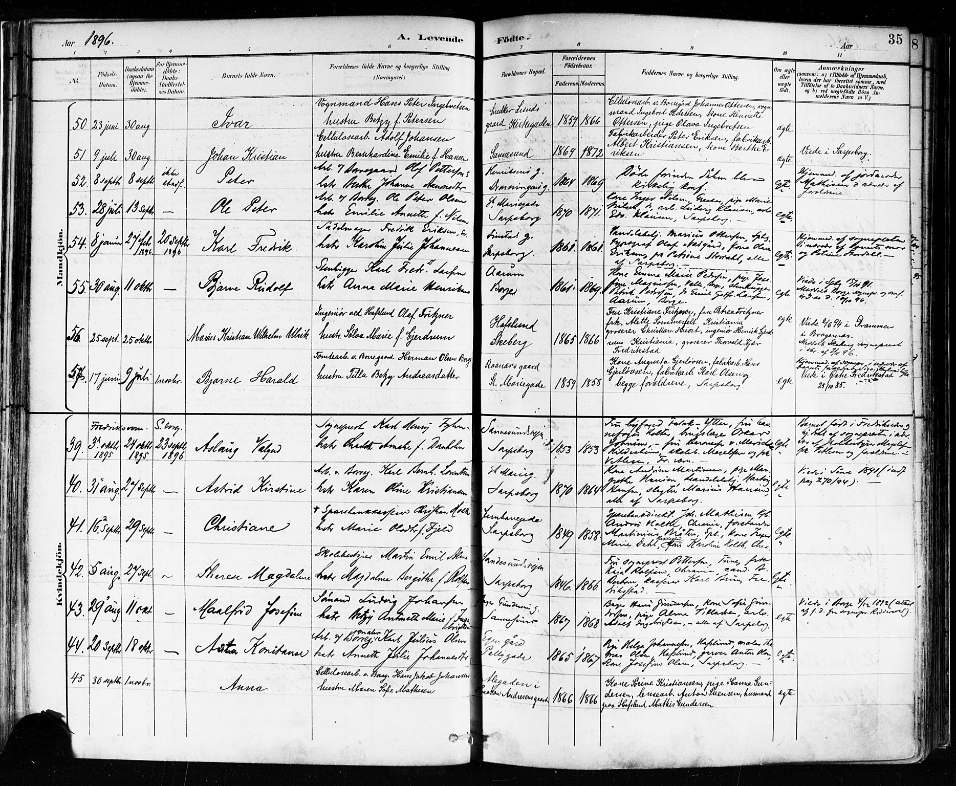 Sarpsborg prestekontor Kirkebøker, AV/SAO-A-2006/F/Fa/L0004: Parish register (official) no. 4, 1892-1899, p. 35