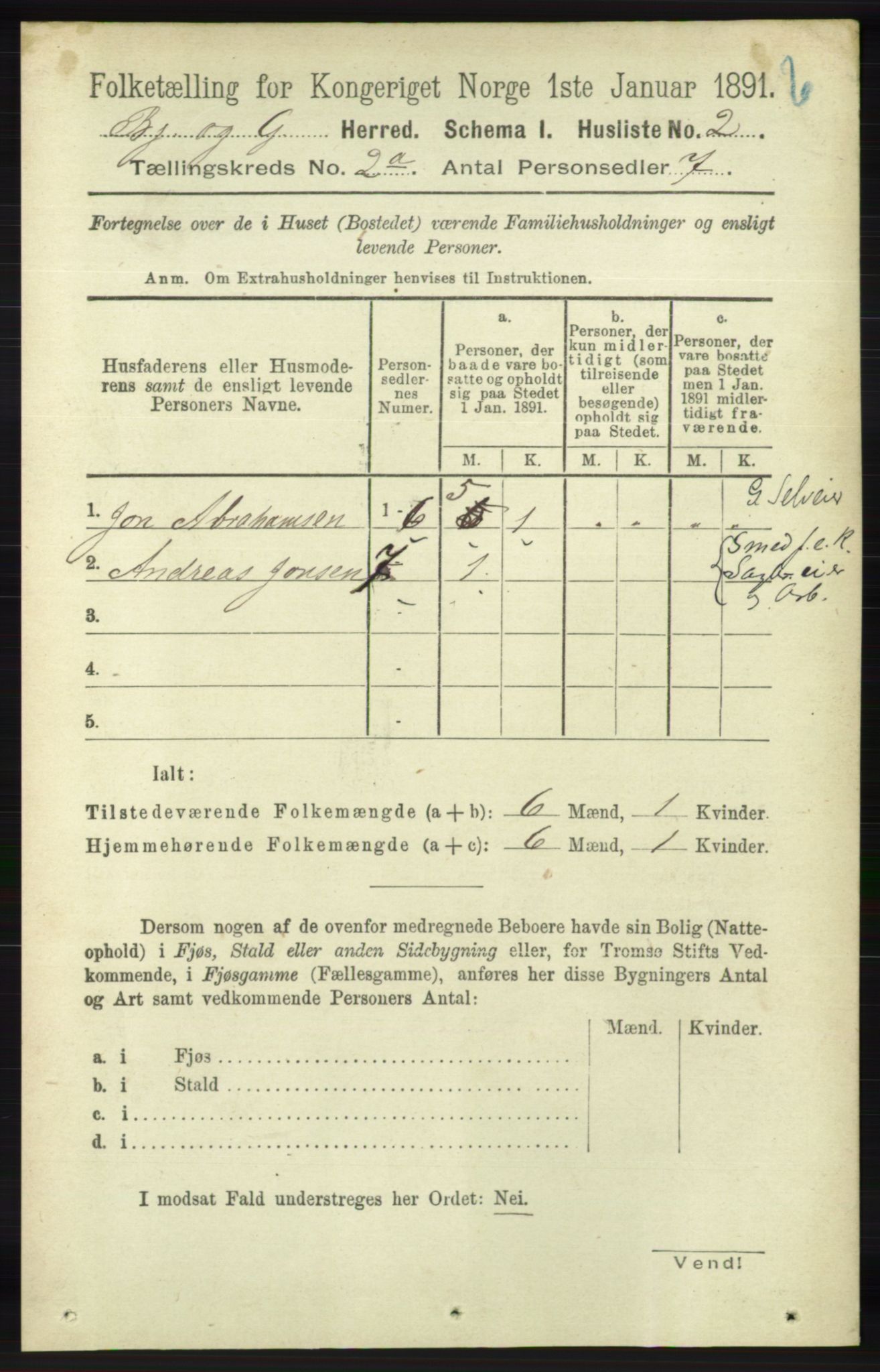 RA, 1891 census for 1024 Bjelland og Grindheim, 1891, p. 245