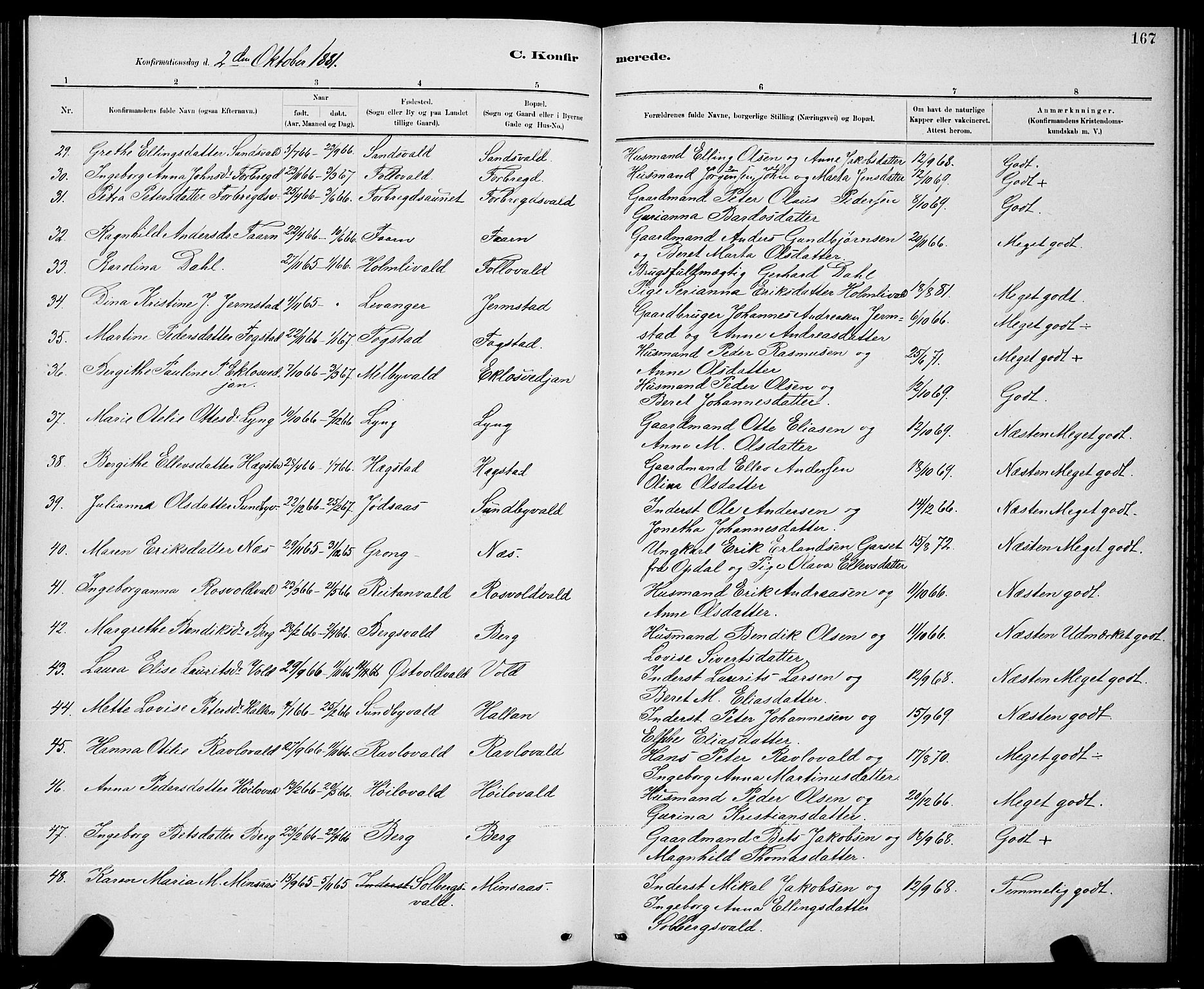 Ministerialprotokoller, klokkerbøker og fødselsregistre - Nord-Trøndelag, SAT/A-1458/723/L0256: Parish register (copy) no. 723C04, 1879-1890, p. 167