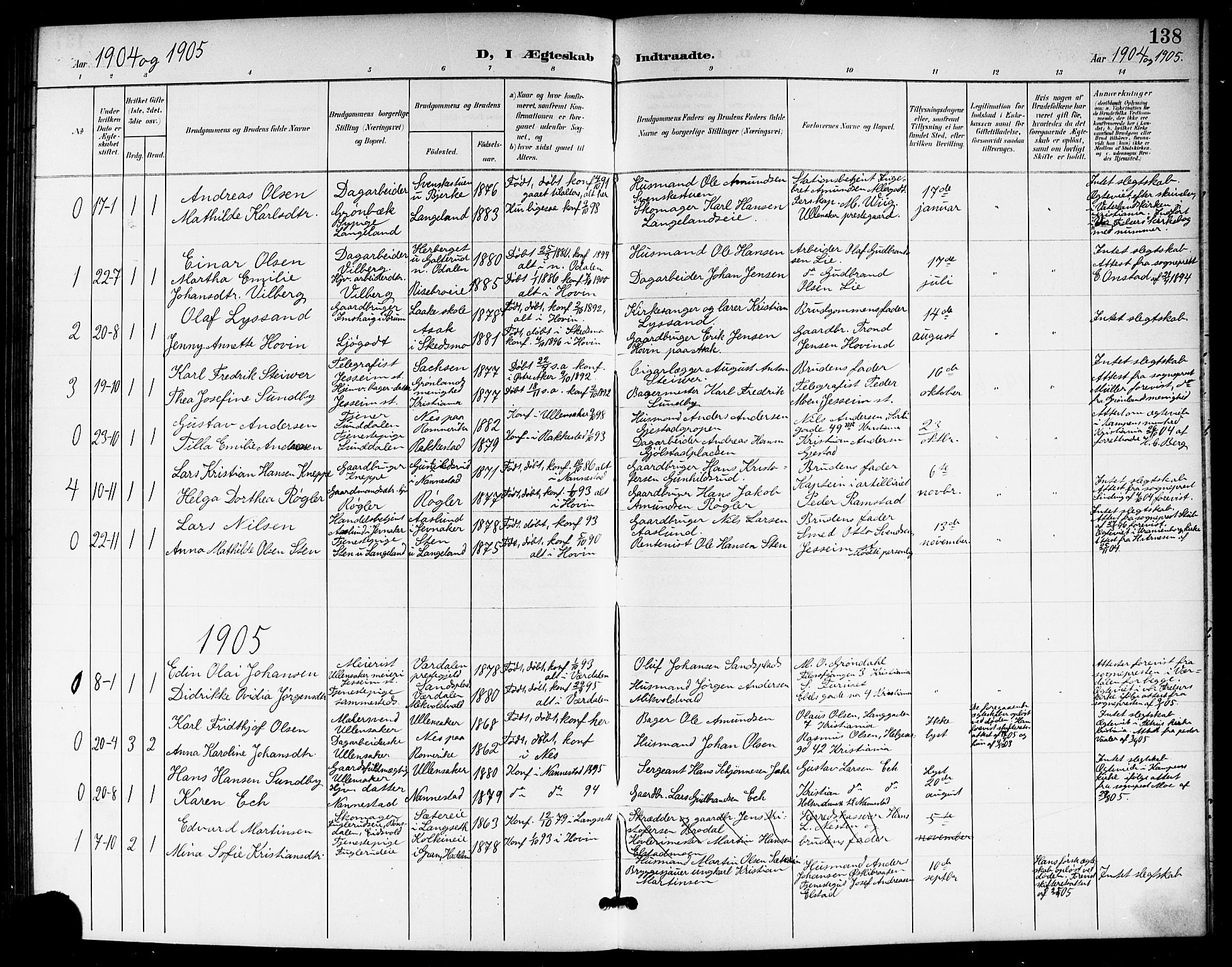 Ullensaker prestekontor Kirkebøker, SAO/A-10236a/G/Gb/L0001: Parish register (copy) no. II 1, 1901-1917, p. 138