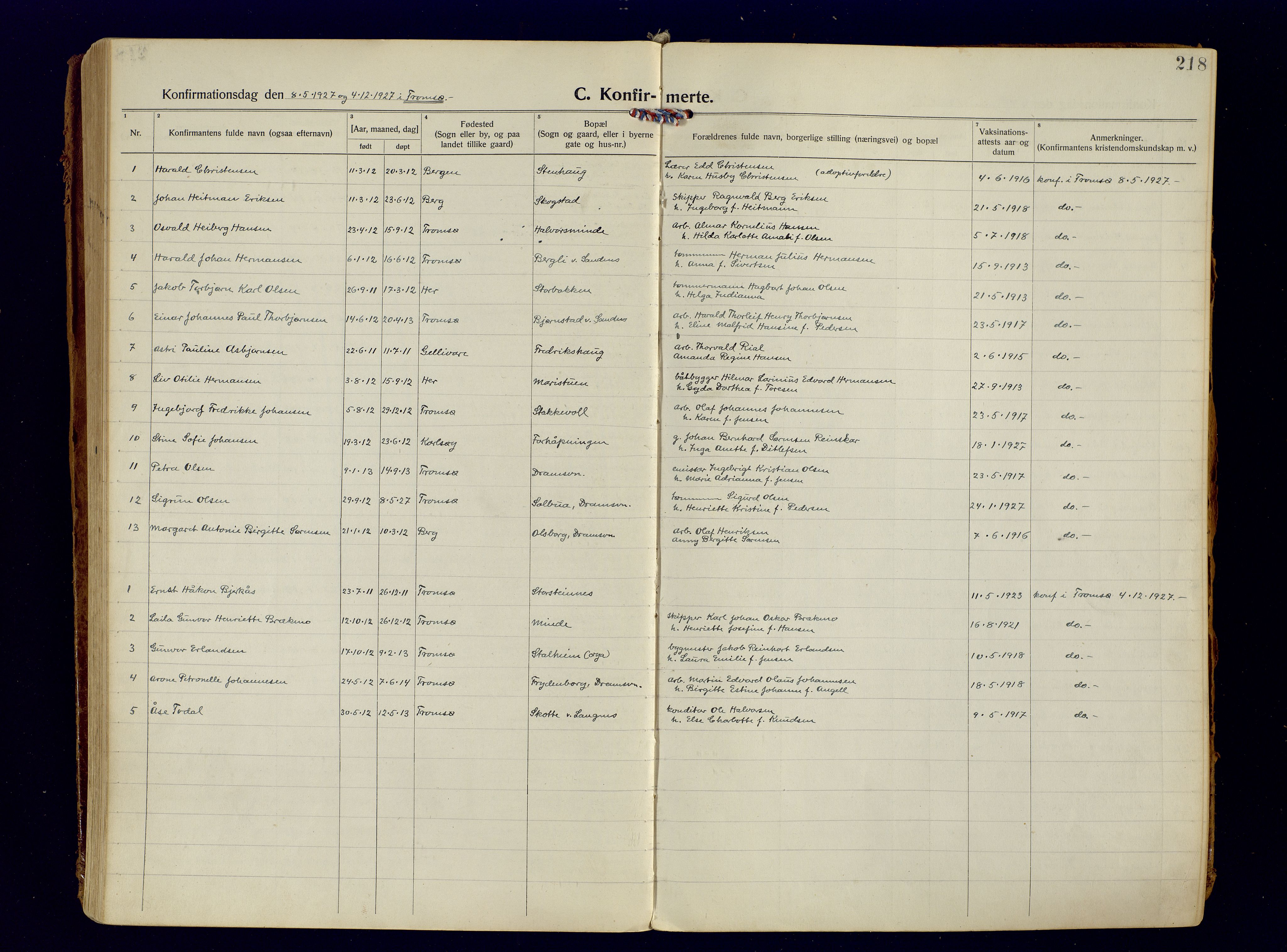 Tromsøysund sokneprestkontor, AV/SATØ-S-1304/G/Ga/L0009kirke: Parish register (official) no. 9, 1922-1934, p. 218