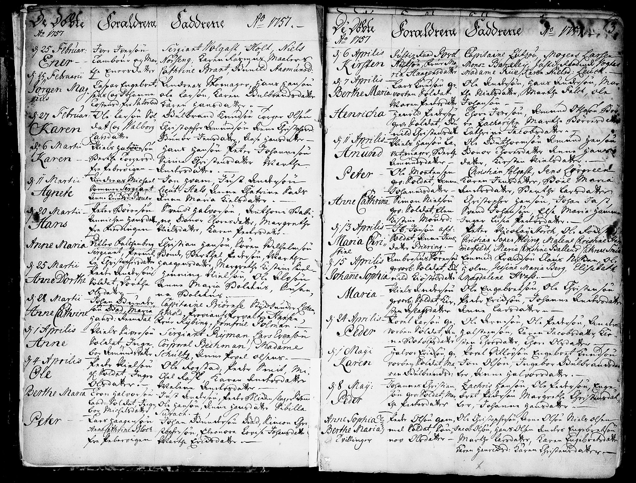 Garnisonsmenigheten Kirkebøker, SAO/A-10846/F/Fa/L0002: Parish register (official) no. 2, 1757-1776, p. 3