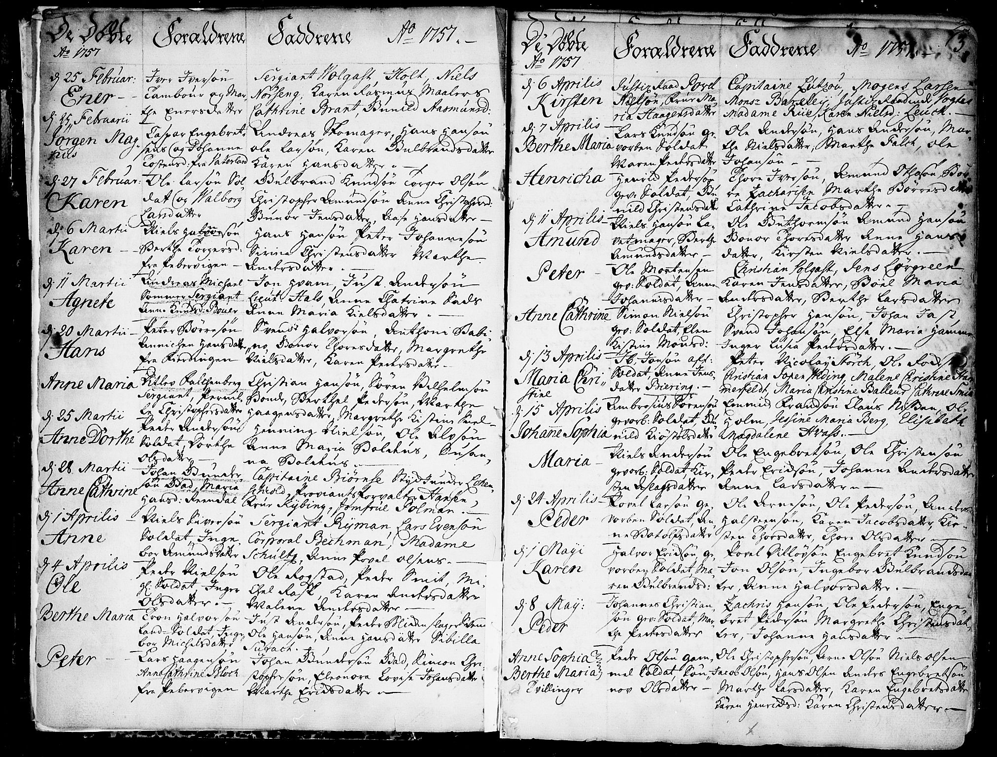 Garnisonsmenigheten Kirkebøker, AV/SAO-A-10846/F/Fa/L0002: Parish register (official) no. 2, 1757-1776, p. 3
