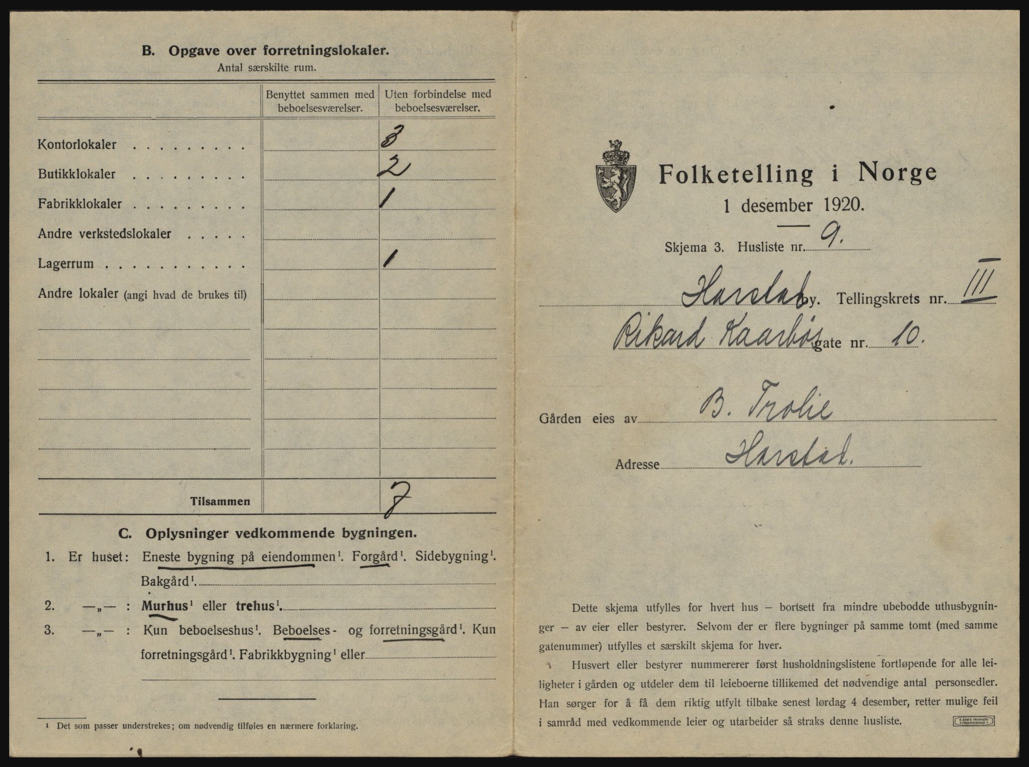 SATØ, 1920 census for Harstad, 1920, p. 261