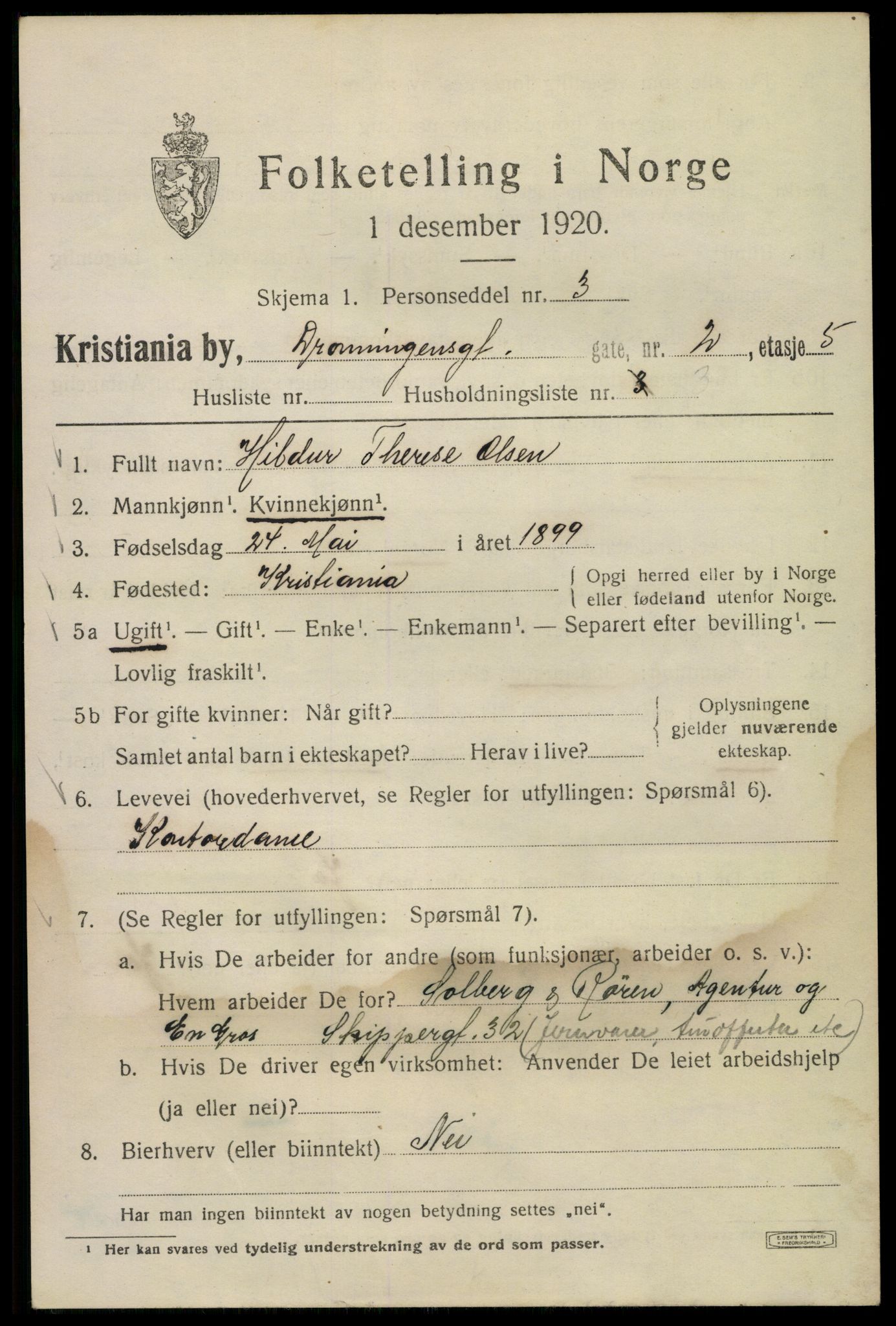 SAO, 1920 census for Kristiania, 1920, p. 203423