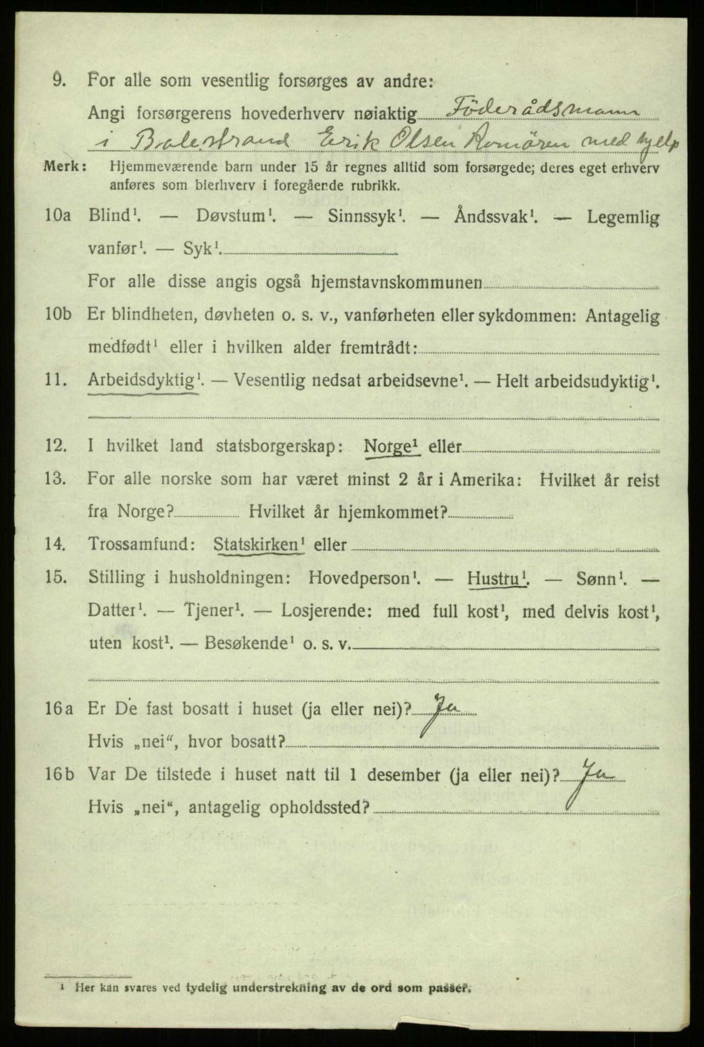 SAB, 1920 census for Balestrand, 1920, p. 3361