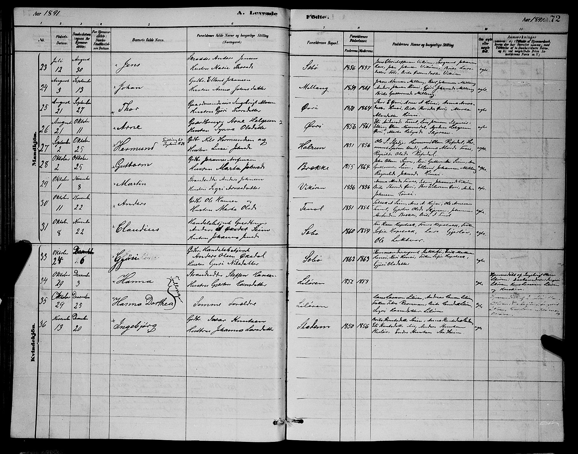 Vik sokneprestembete, AV/SAB-A-81501/H/Hab/Haba/L0003: Parish register (copy) no. A 3, 1878-1894, p. 72