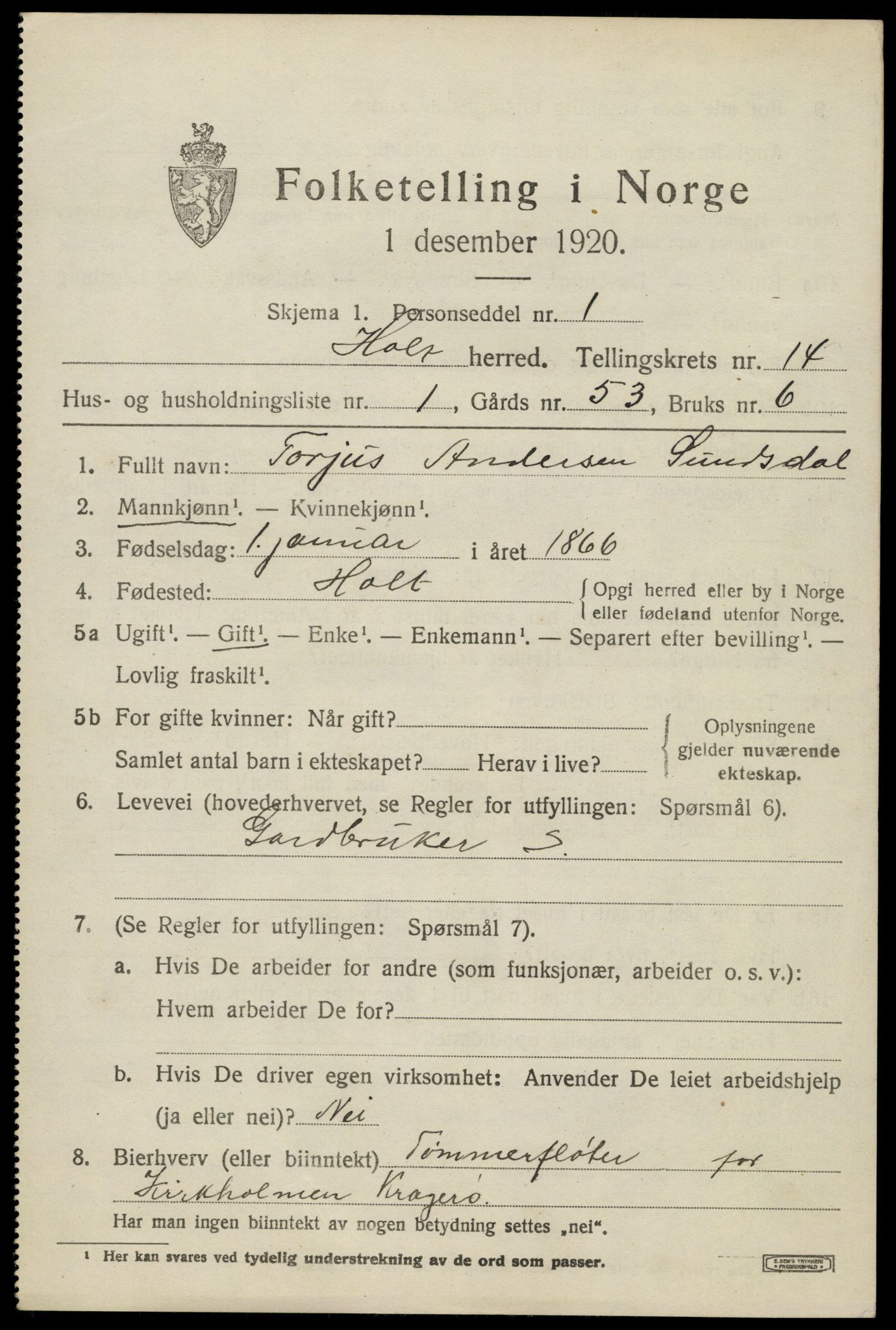 SAK, 1920 census for Holt, 1920, p. 7978