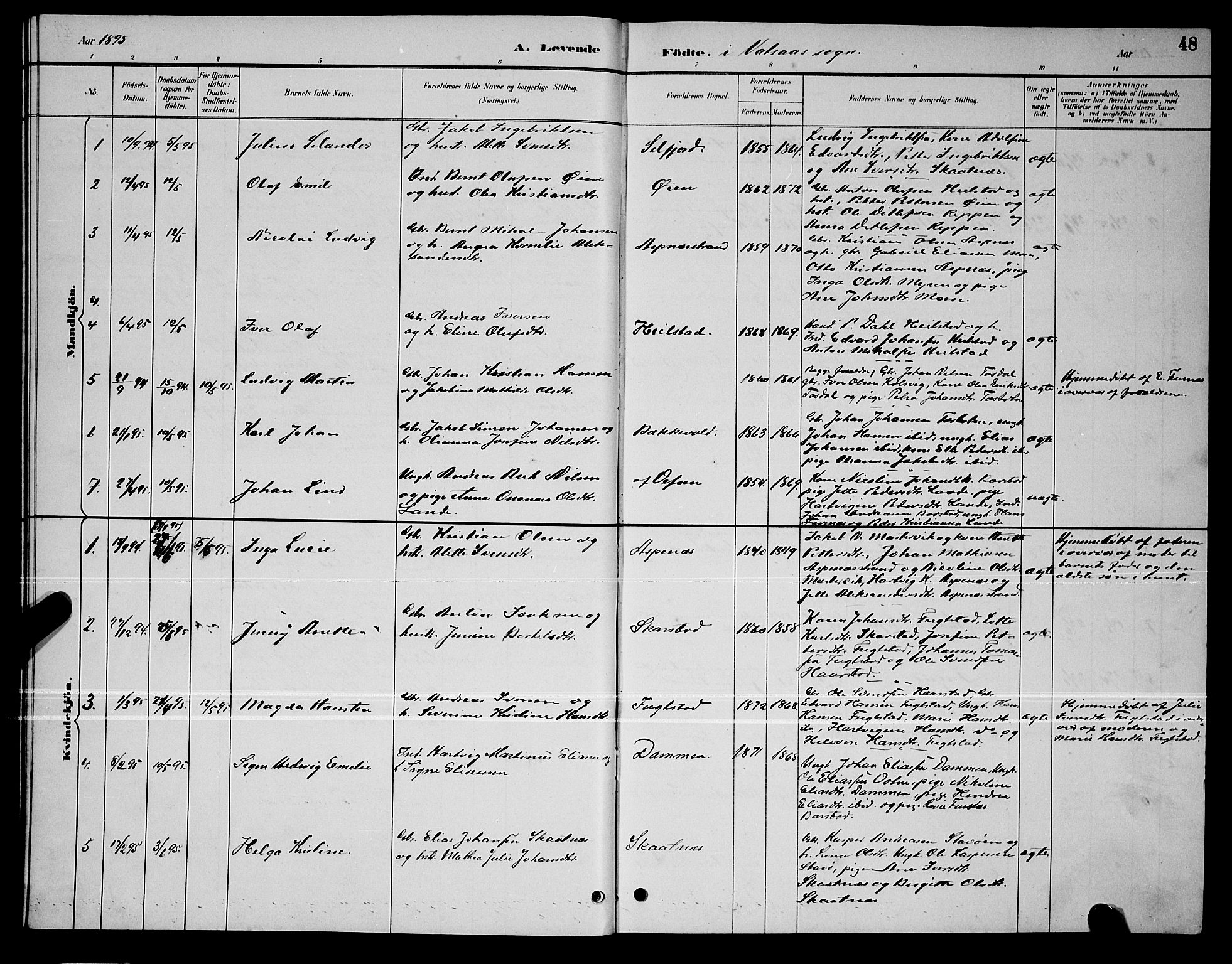 Ministerialprotokoller, klokkerbøker og fødselsregistre - Nordland, SAT/A-1459/810/L0160: Parish register (copy) no. 810C03, 1884-1896, p. 48