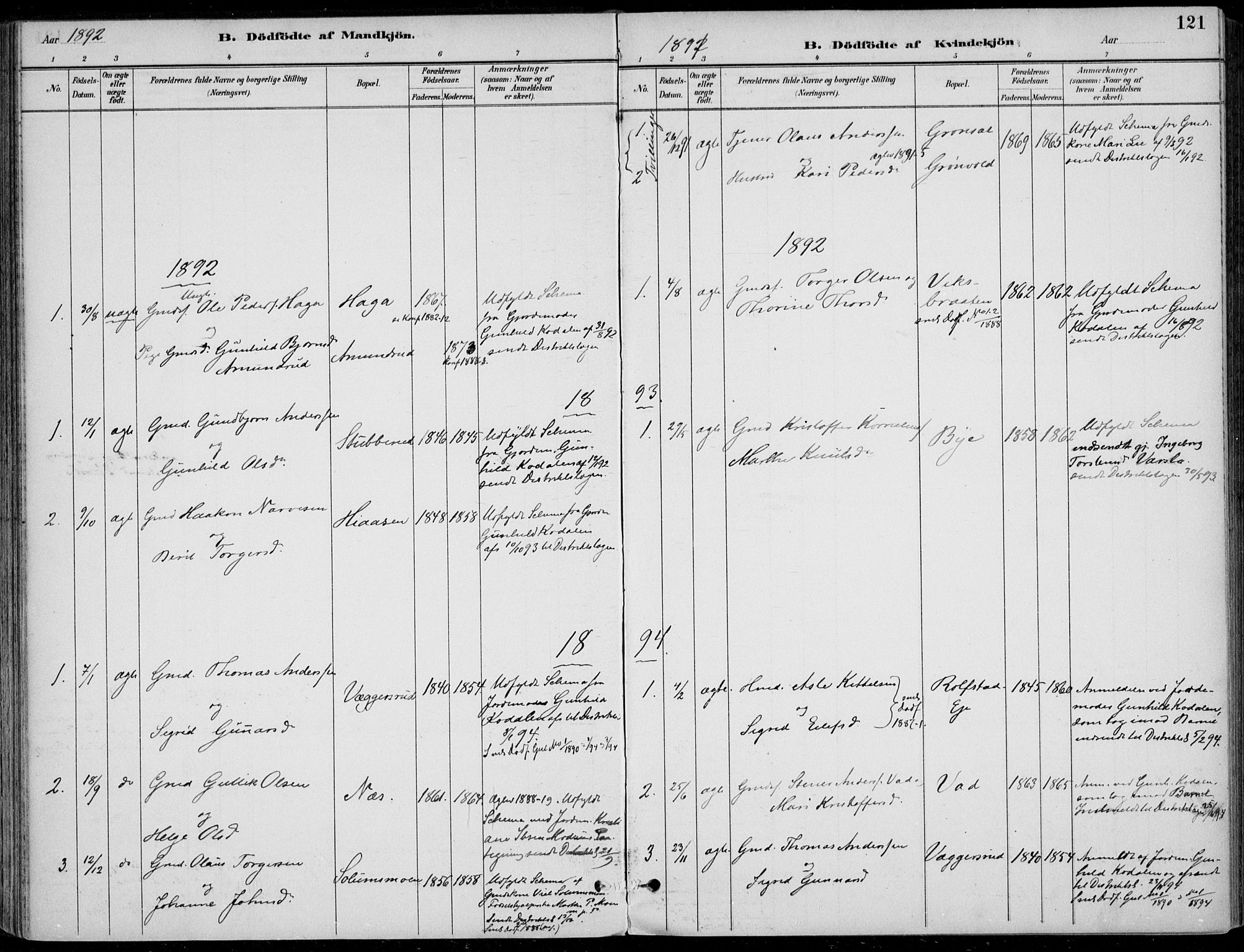 Sigdal kirkebøker, SAKO/A-245/F/Fb/L0001: Parish register (official) no. II 1, 1888-1900, p. 121