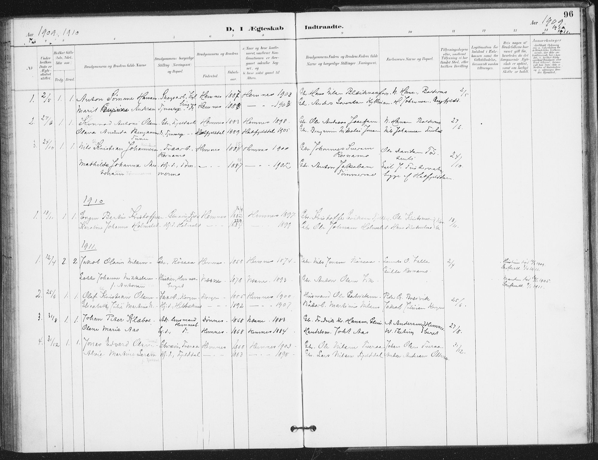 Ministerialprotokoller, klokkerbøker og fødselsregistre - Nordland, SAT/A-1459/826/L0380: Parish register (official) no. 826A03, 1891-1911, p. 96
