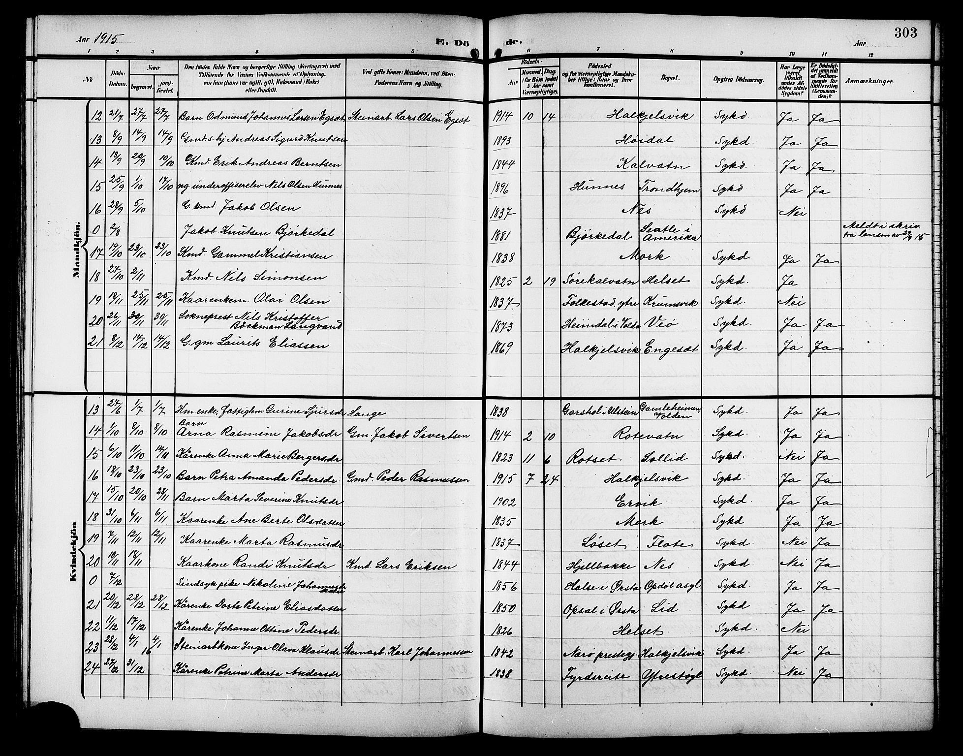 Ministerialprotokoller, klokkerbøker og fødselsregistre - Møre og Romsdal, SAT/A-1454/511/L0159: Parish register (copy) no. 511C05, 1902-1920, p. 303