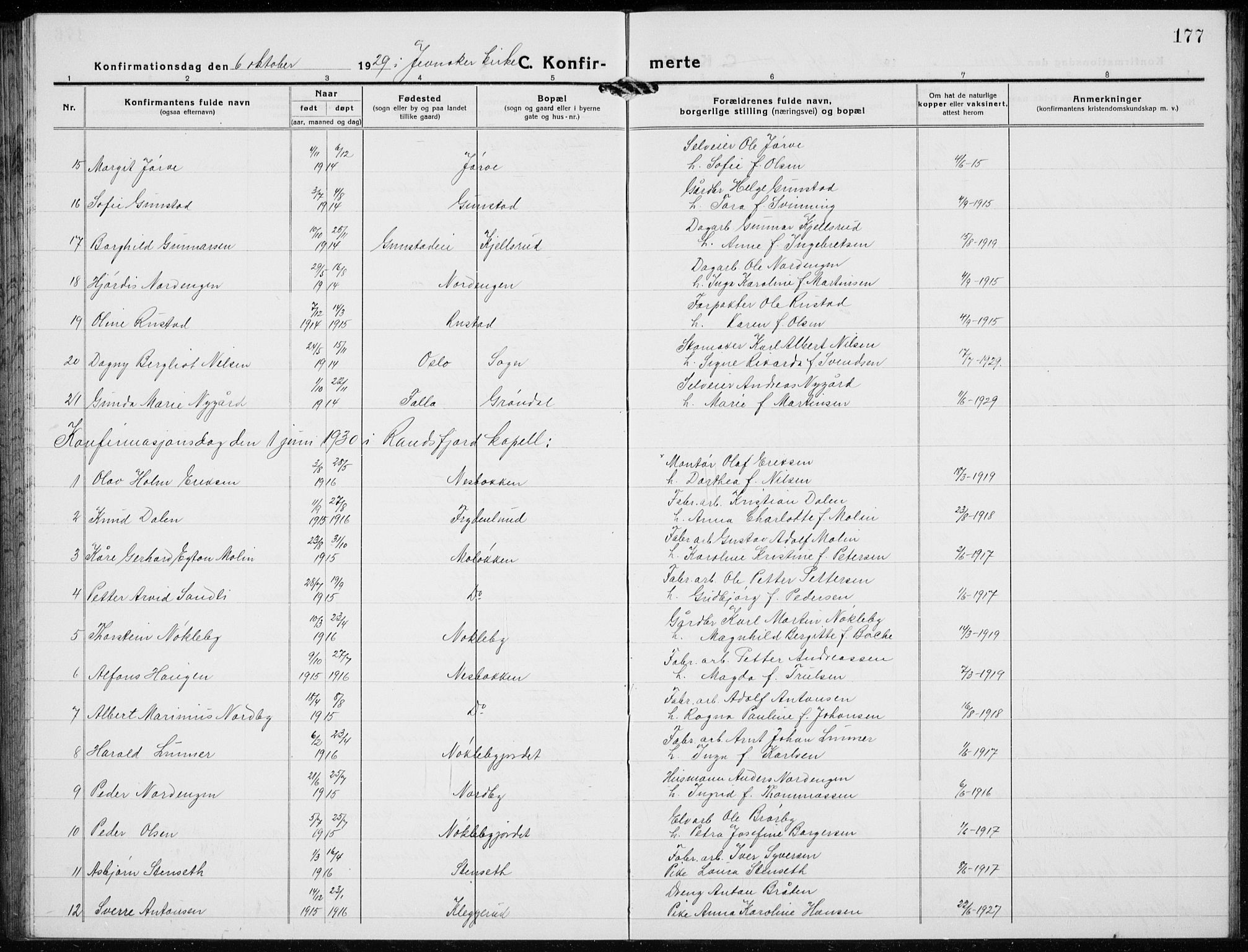 Jevnaker prestekontor, AV/SAH-PREST-116/H/Ha/Hab/L0005: Parish register (copy) no. 5, 1919-1934, p. 177